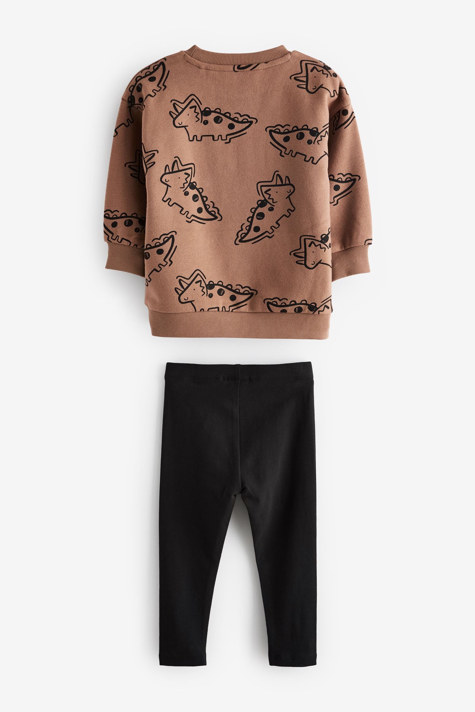 Tan Brown Dino Print Character Sweatshirt and Legging Set (3mths-7yrs)