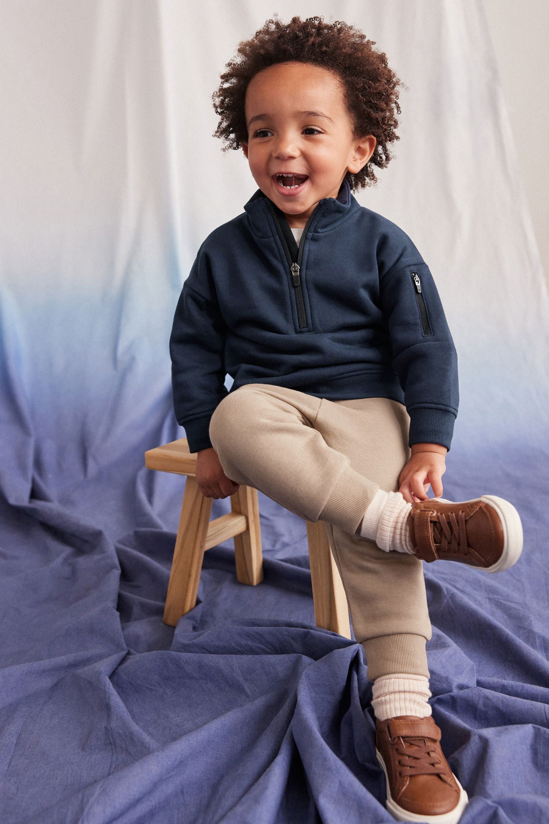 Blue/ stone Funnel Neck Sweatshirt and Jogger Set (3mths-7yrs)