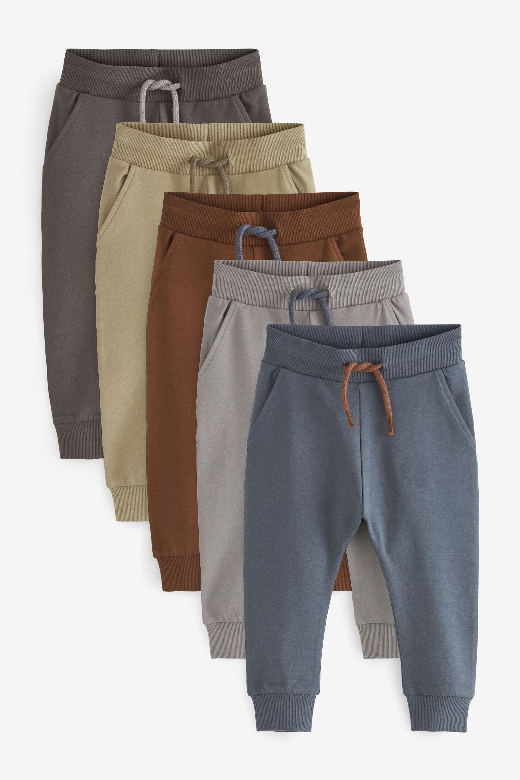 Khaki/Grey/Blue Joggers 5 Pack (3mths-7yrs)