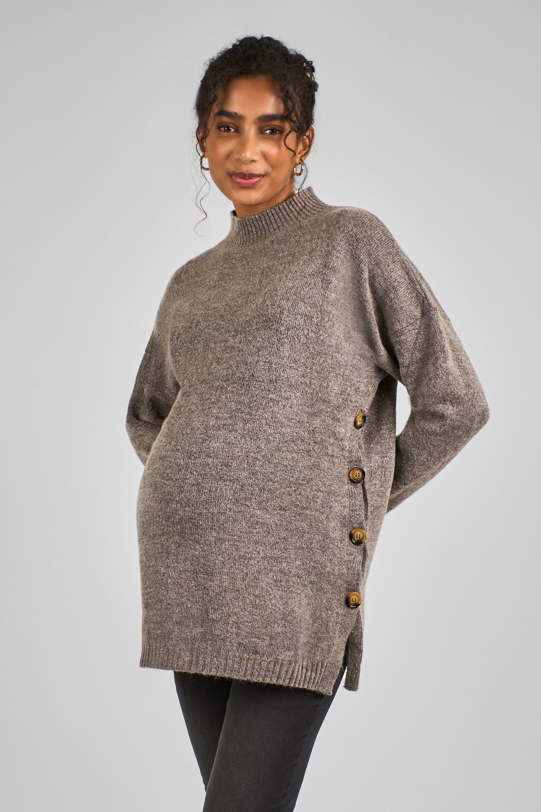 Mocha JoJo Maman Bébé Turtle Neck Maternity & Nursing Jumper