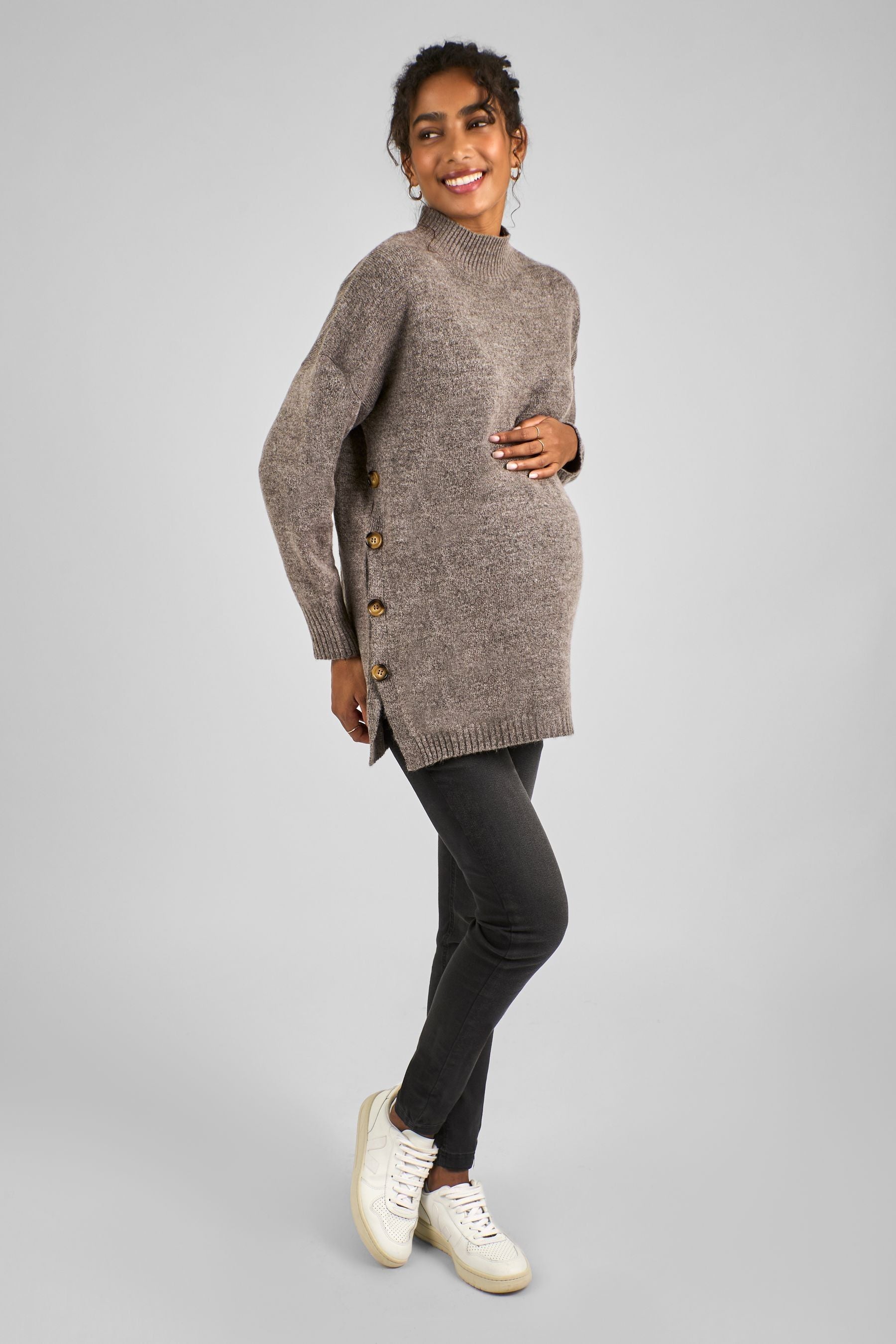 Mocha JoJo Maman Bébé Turtle Neck Maternity & Nursing Jumper