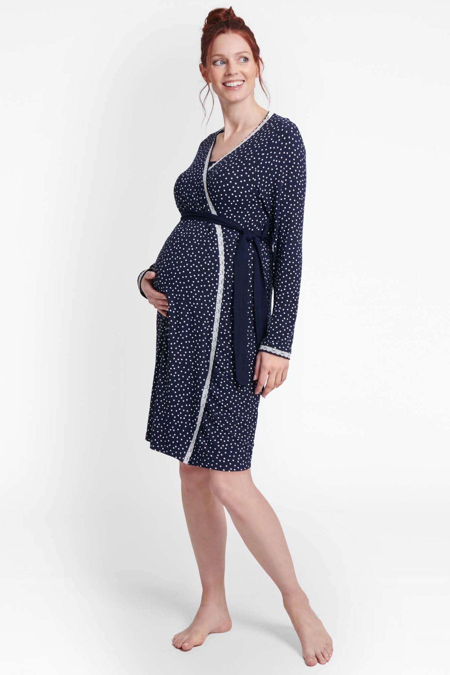 Navy JoJo Maman Bébé Spot Maternity & Nursing Robe