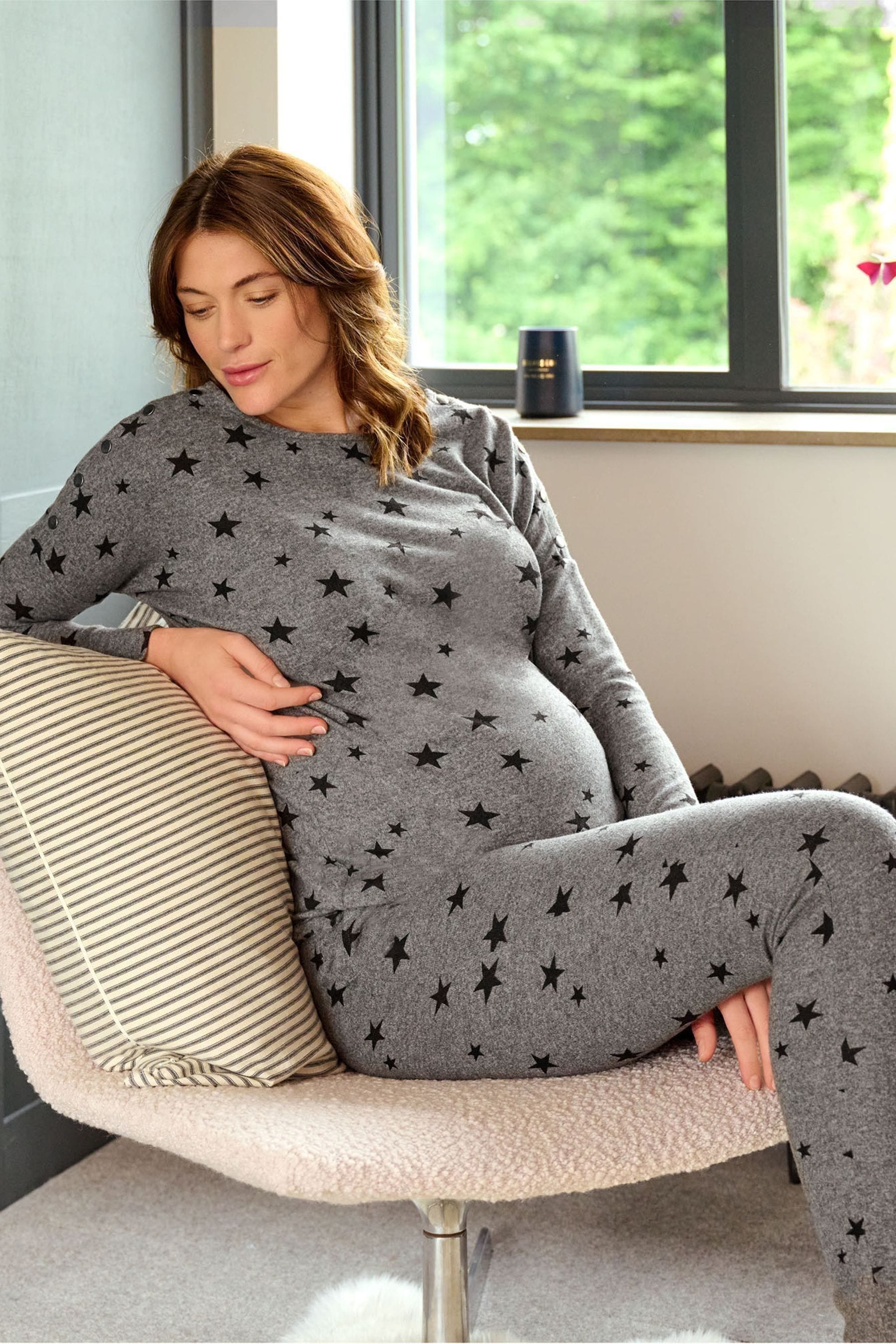 JoJo Maman Bébé Charcoal Star Print Maternity & Nursing Lounge Set