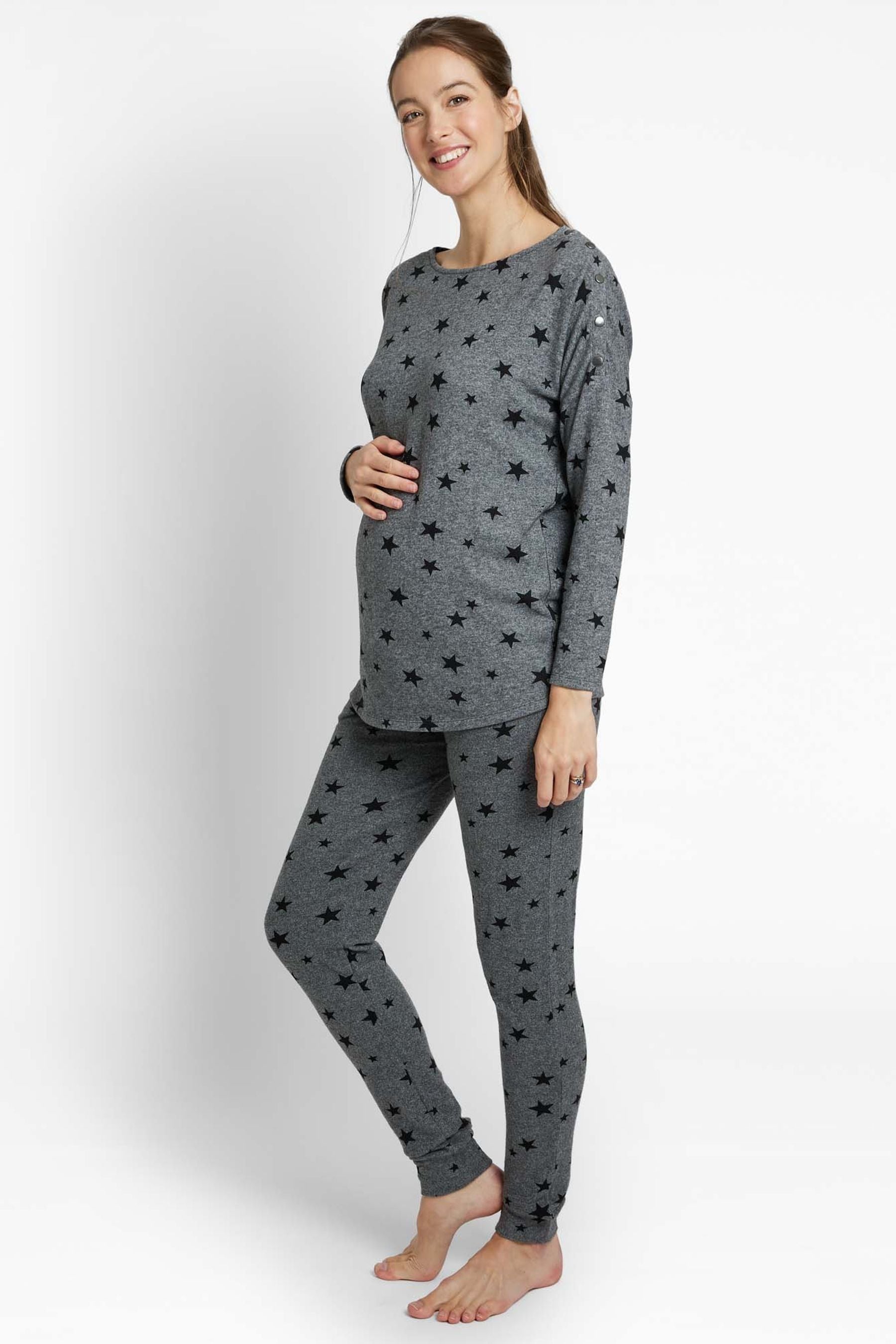 JoJo Maman Bébé Charcoal Star Print Maternity & Nursing Lounge Set