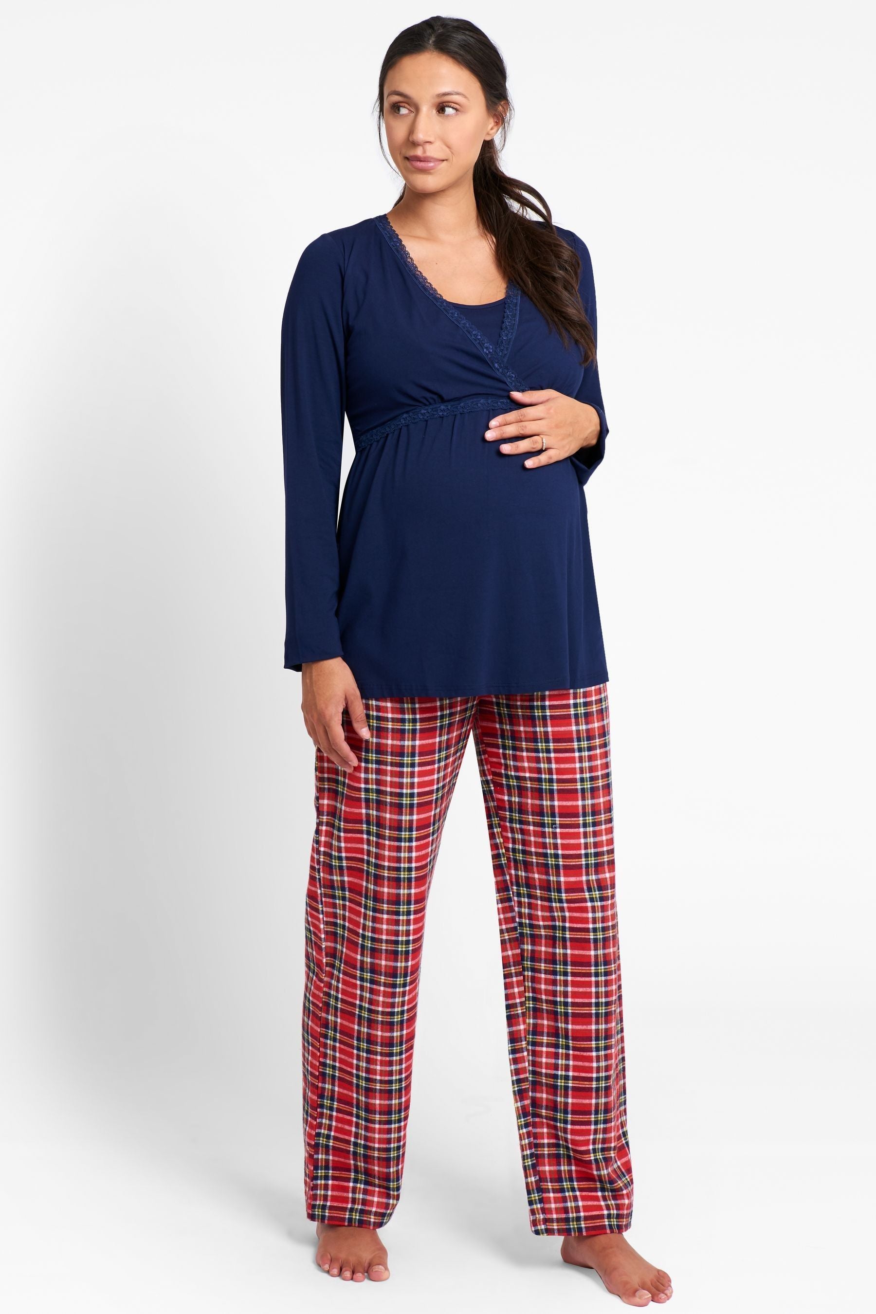 Red JoJo Maman Bébé Tartan Maternity Pyjama Bottoms