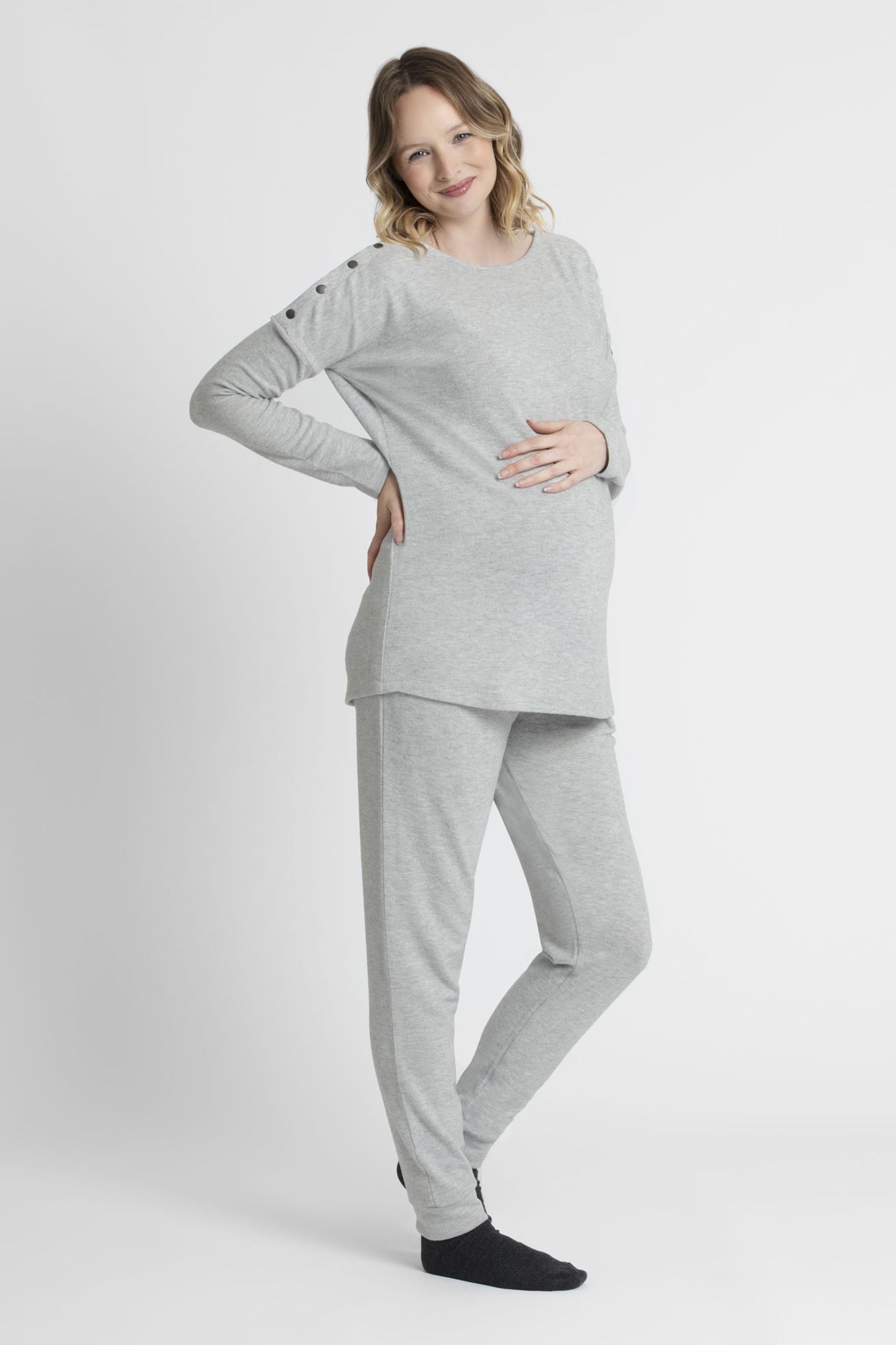 Marl Grey JoJo Maman Bébé Shoulder Opening Maternity & Nursing Top