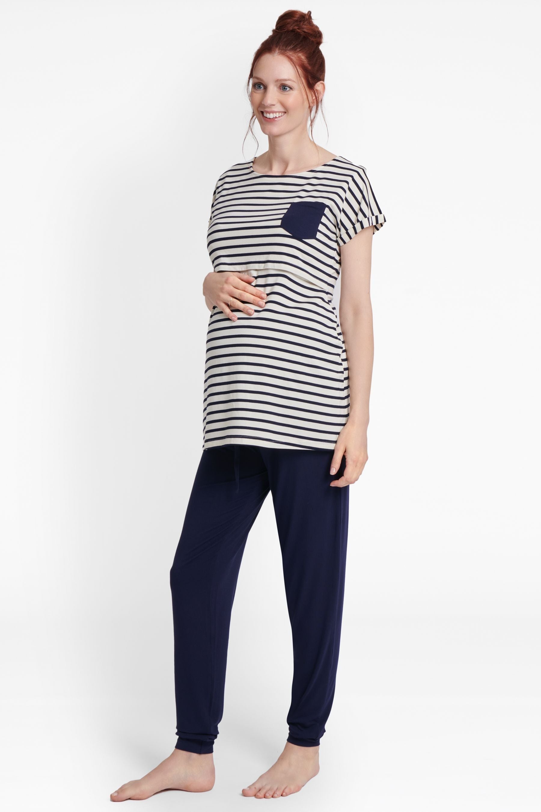 Navy JoJo Maman Bébé Stripe Maternity & Nursing Pyjama Set