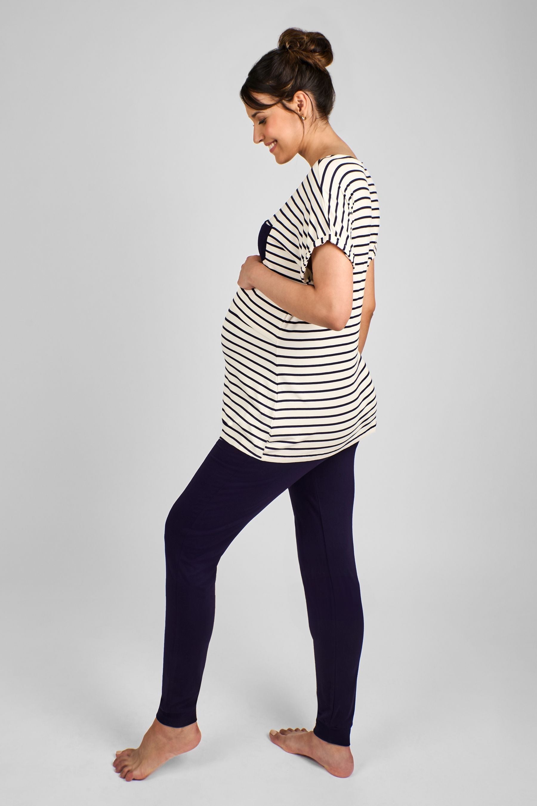 JoJo Maman Bébé Navy Stripe Maternity & Nursing Pyjama Set