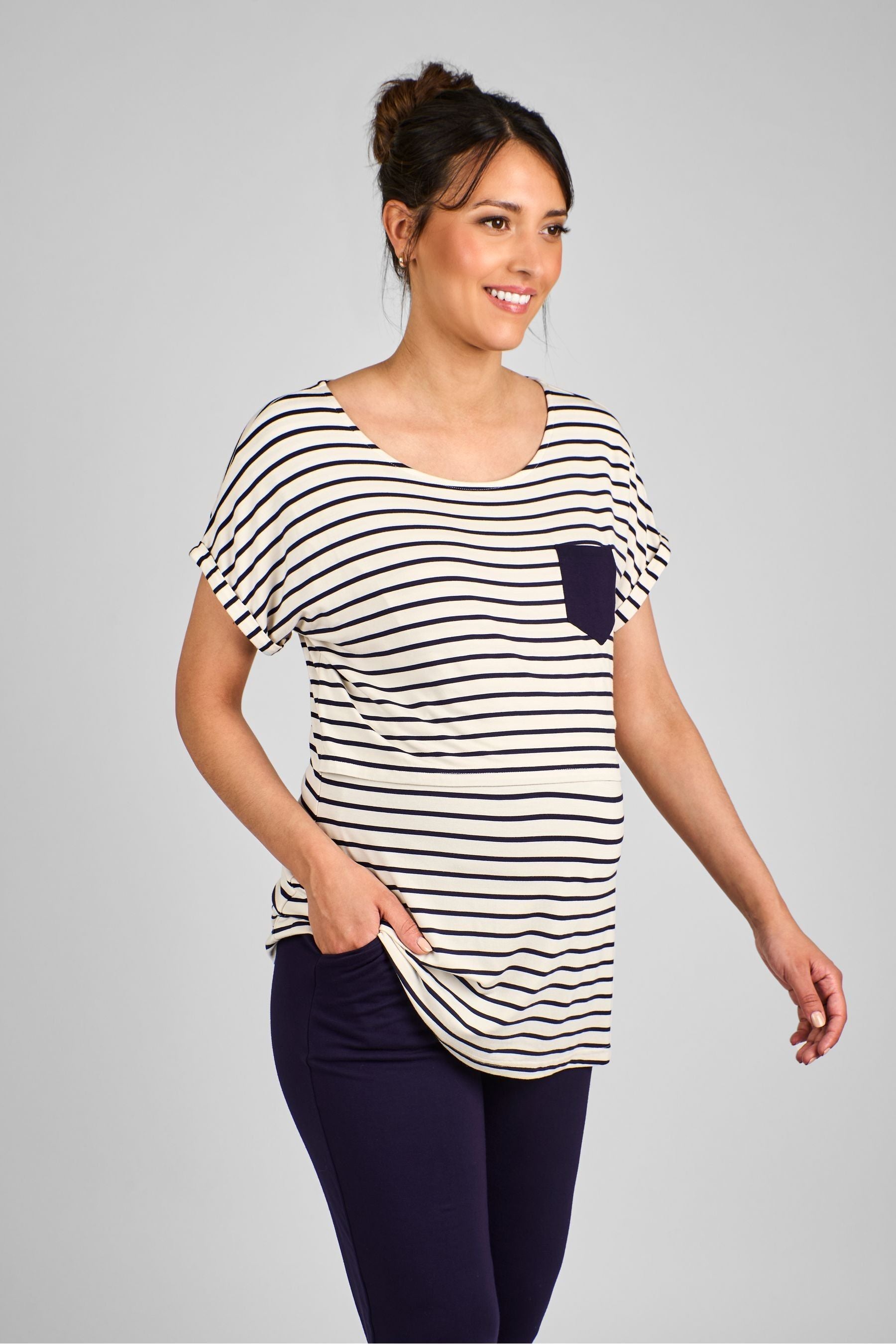 JoJo Maman Bébé Navy Stripe Maternity & Nursing Pyjama Set