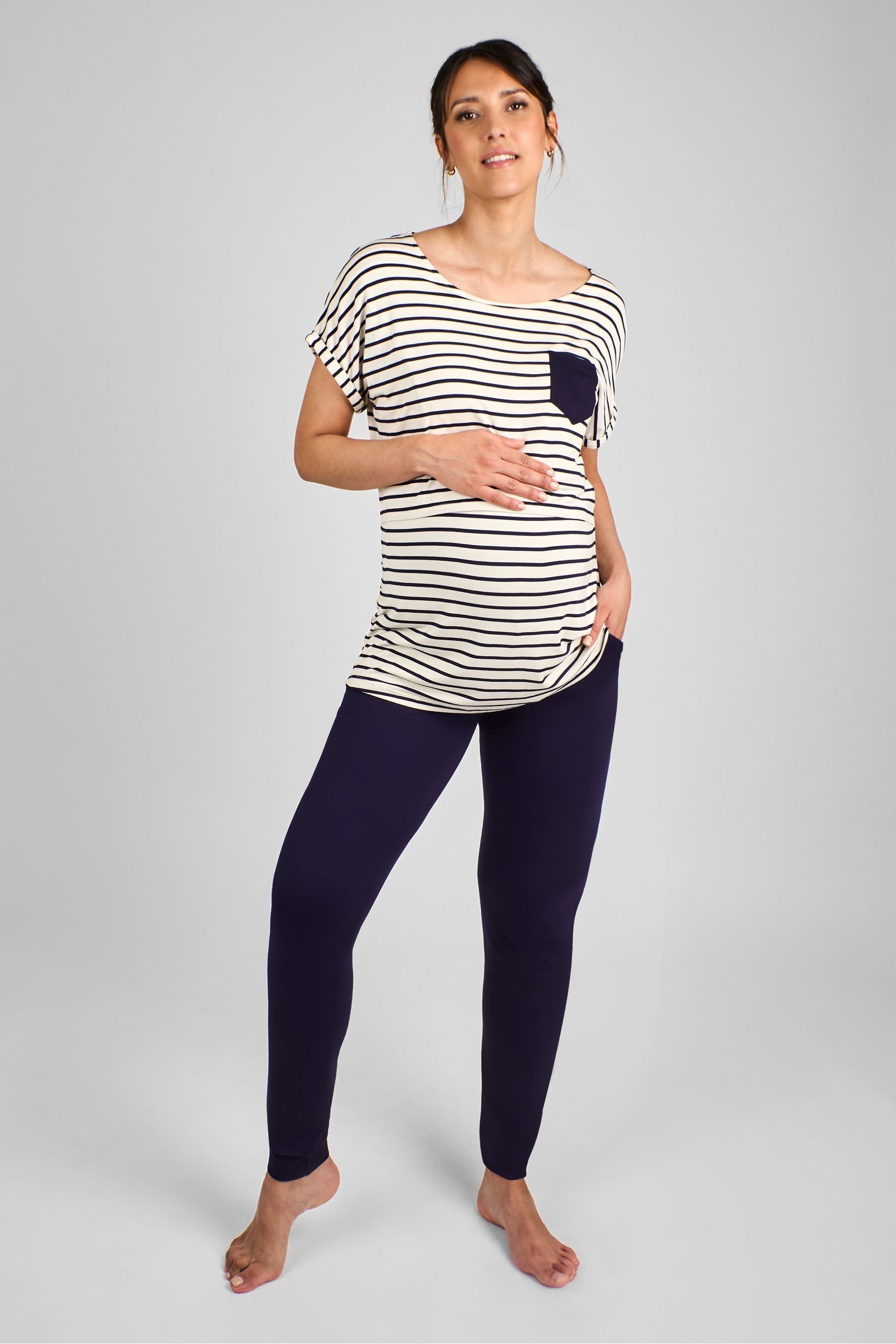 JoJo Maman Bébé Navy Stripe Maternity & Nursing Pyjama Set