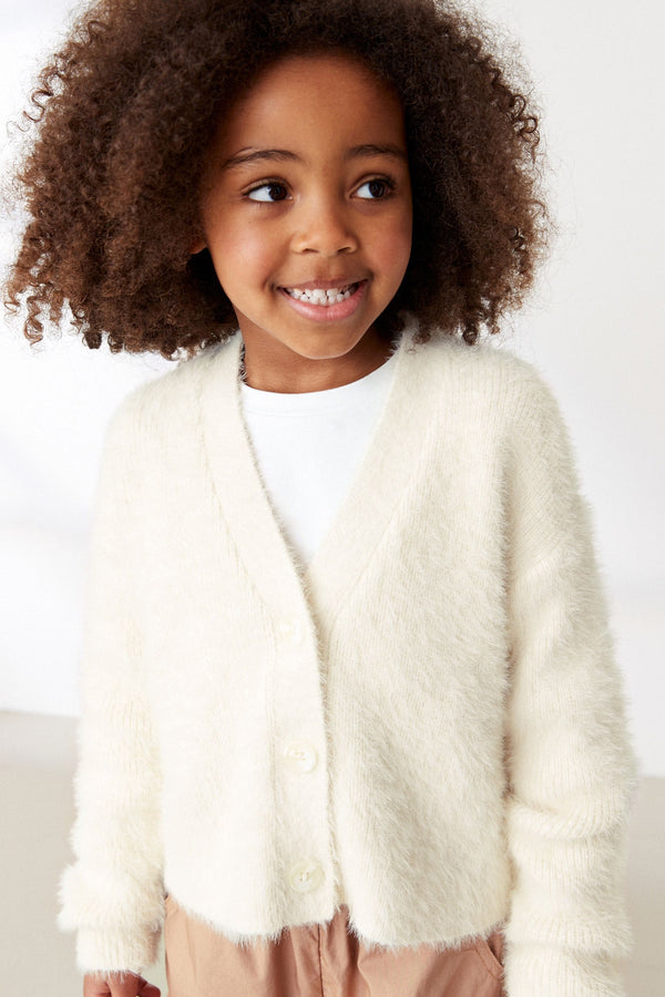 Ecru White Fluffy Cardigan (3-16yrs)