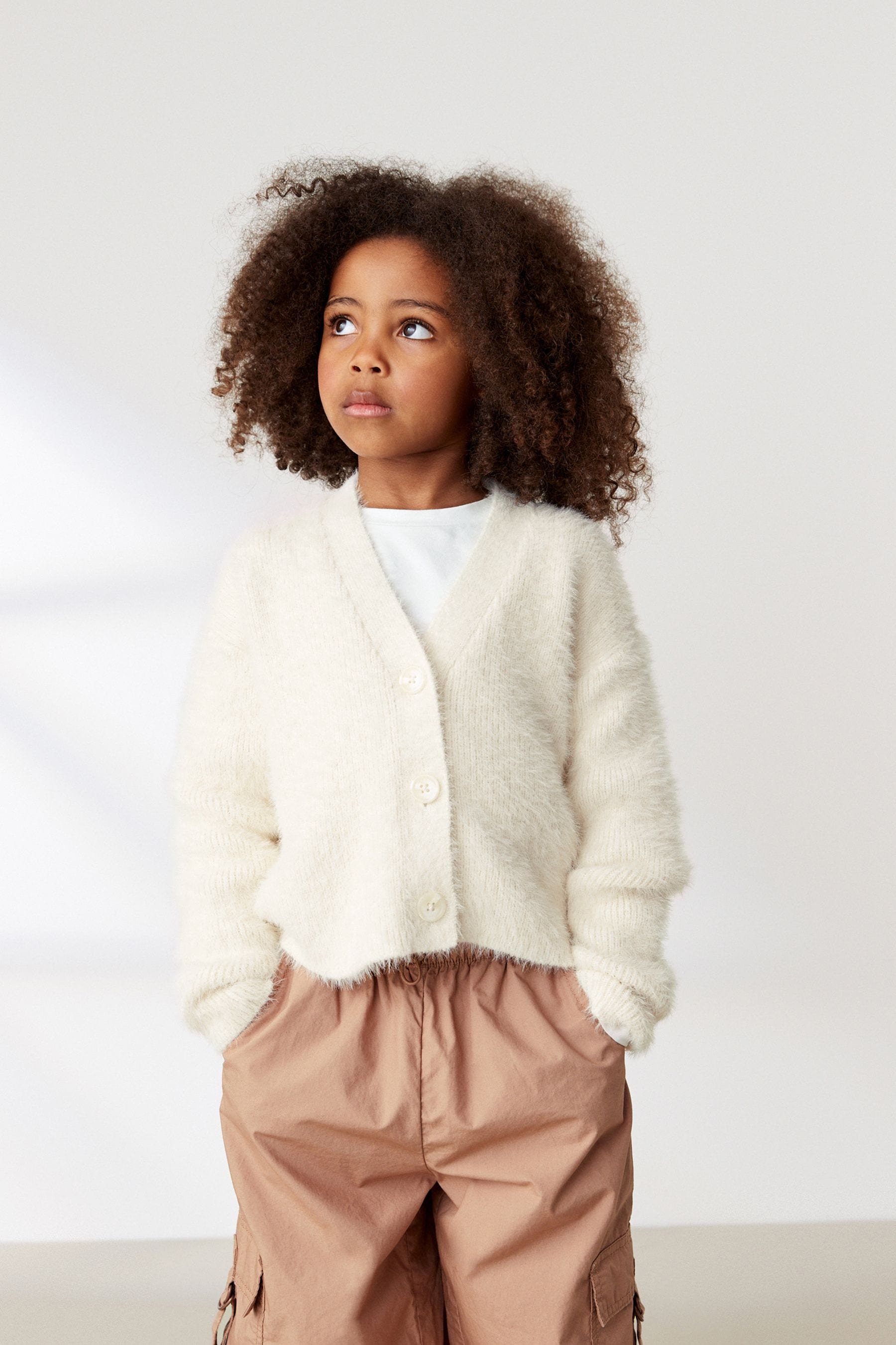 Ecru White Fluffy Cardigan (3-16yrs)