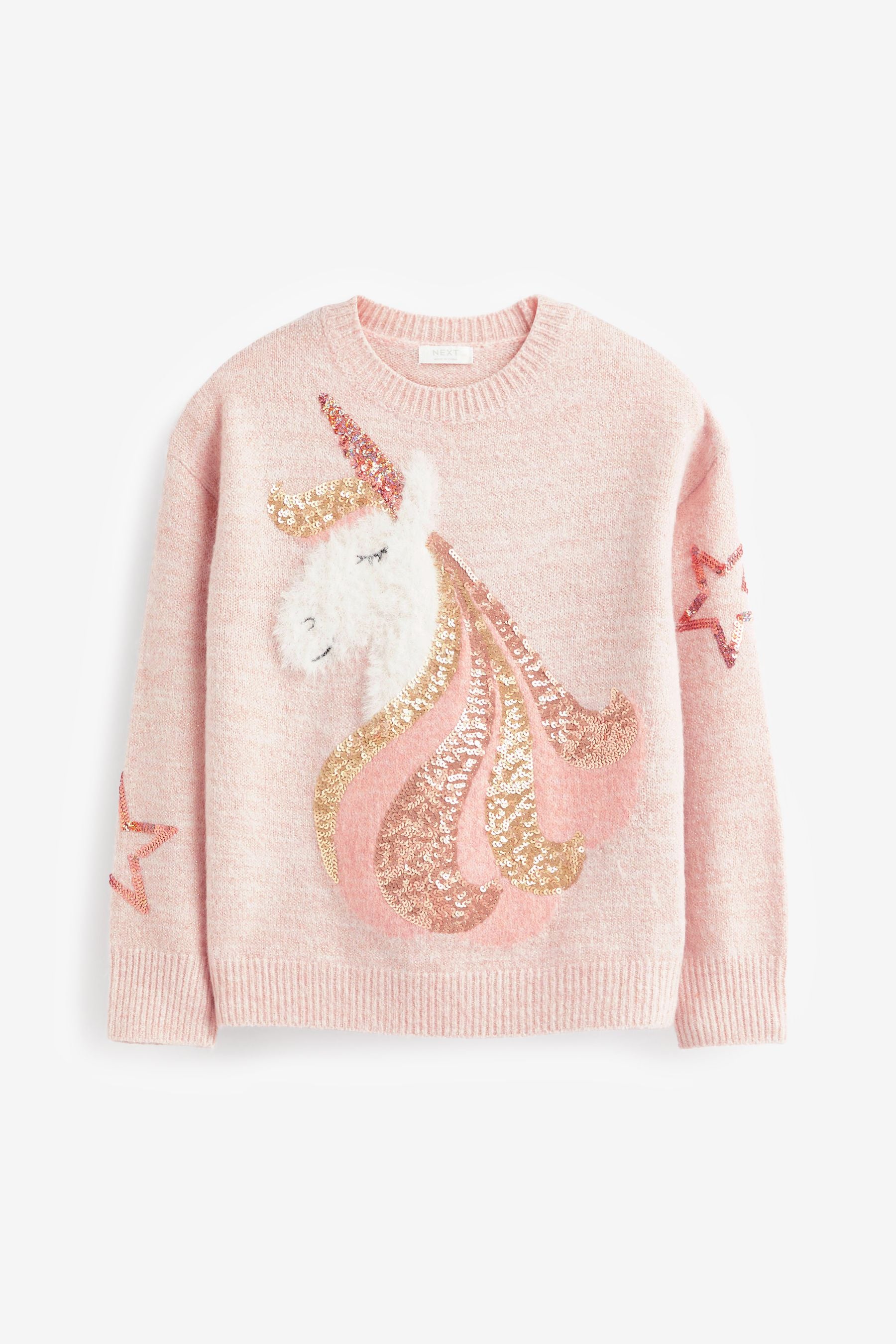 Pink Sequin Unicorn Knitted Jumper (3-16yrs)