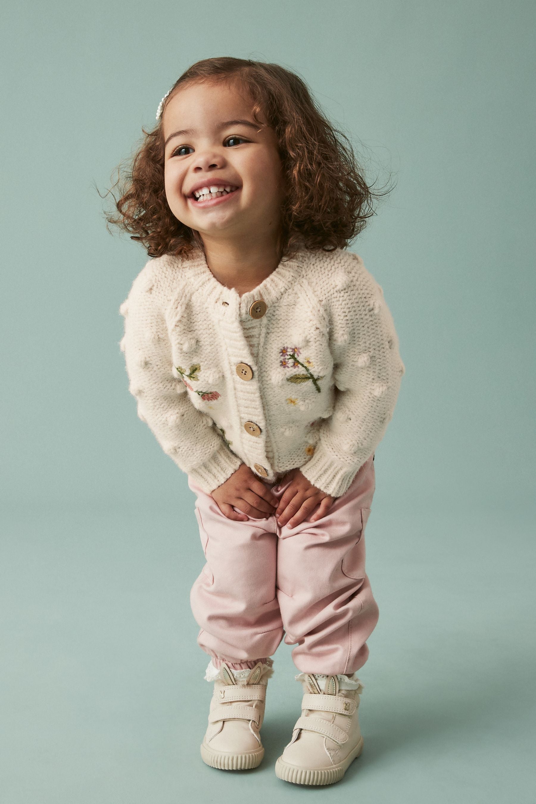 Ecru Cream Marl Chunky Knit Bobble Cardigan (3mths-10yrs)