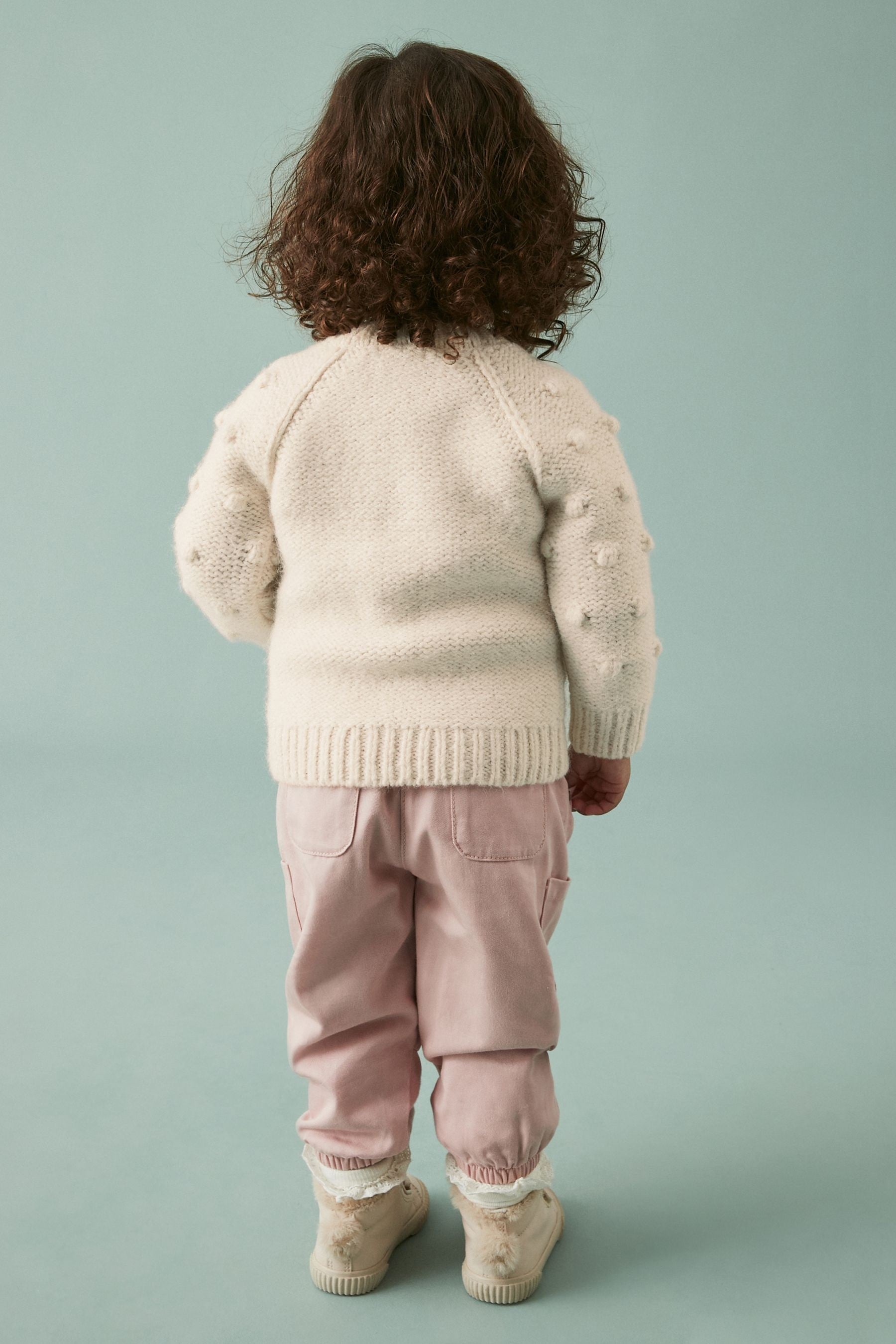 Ecru Cream Marl Chunky Knit Bobble Cardigan (3mths-10yrs)