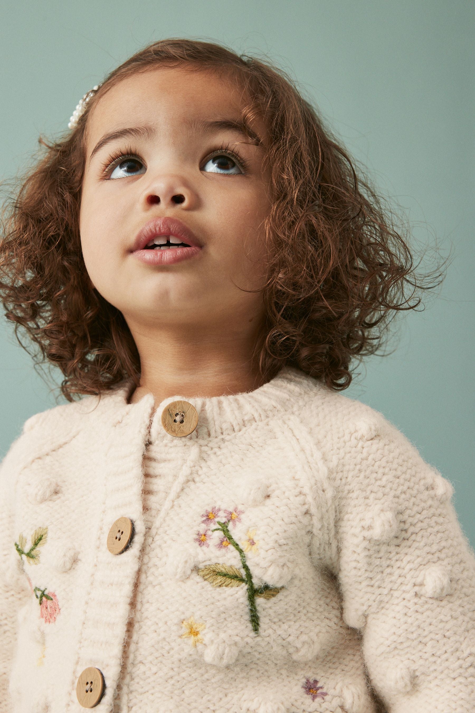 Ecru Cream Marl Chunky Knit Bobble Cardigan (3mths-10yrs)