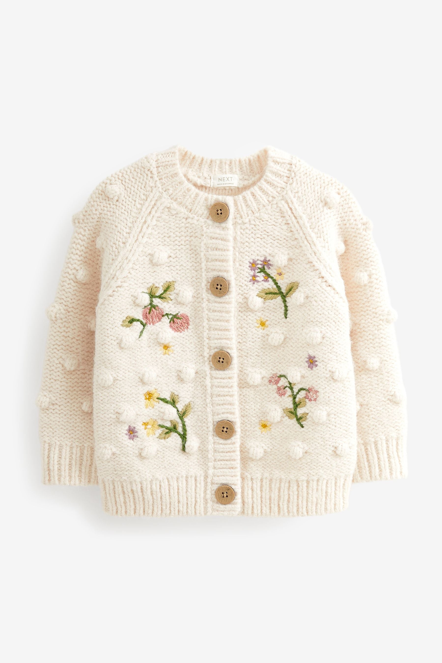 Ecru Cream Marl Chunky Knit Bobble Cardigan (3mths-10yrs)