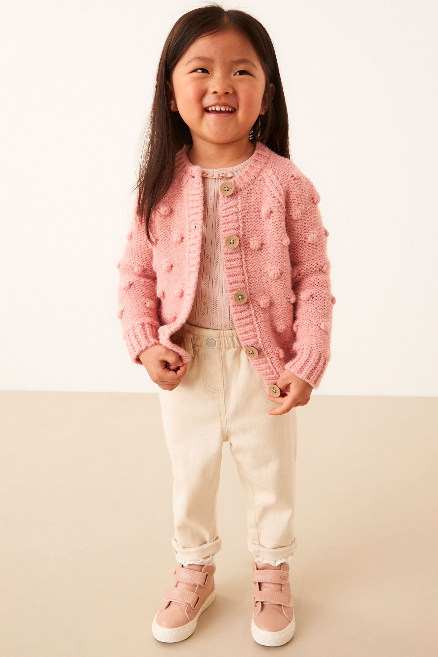 Pink Chunky Knit Bobble Cardigan (3mths-10yrs)