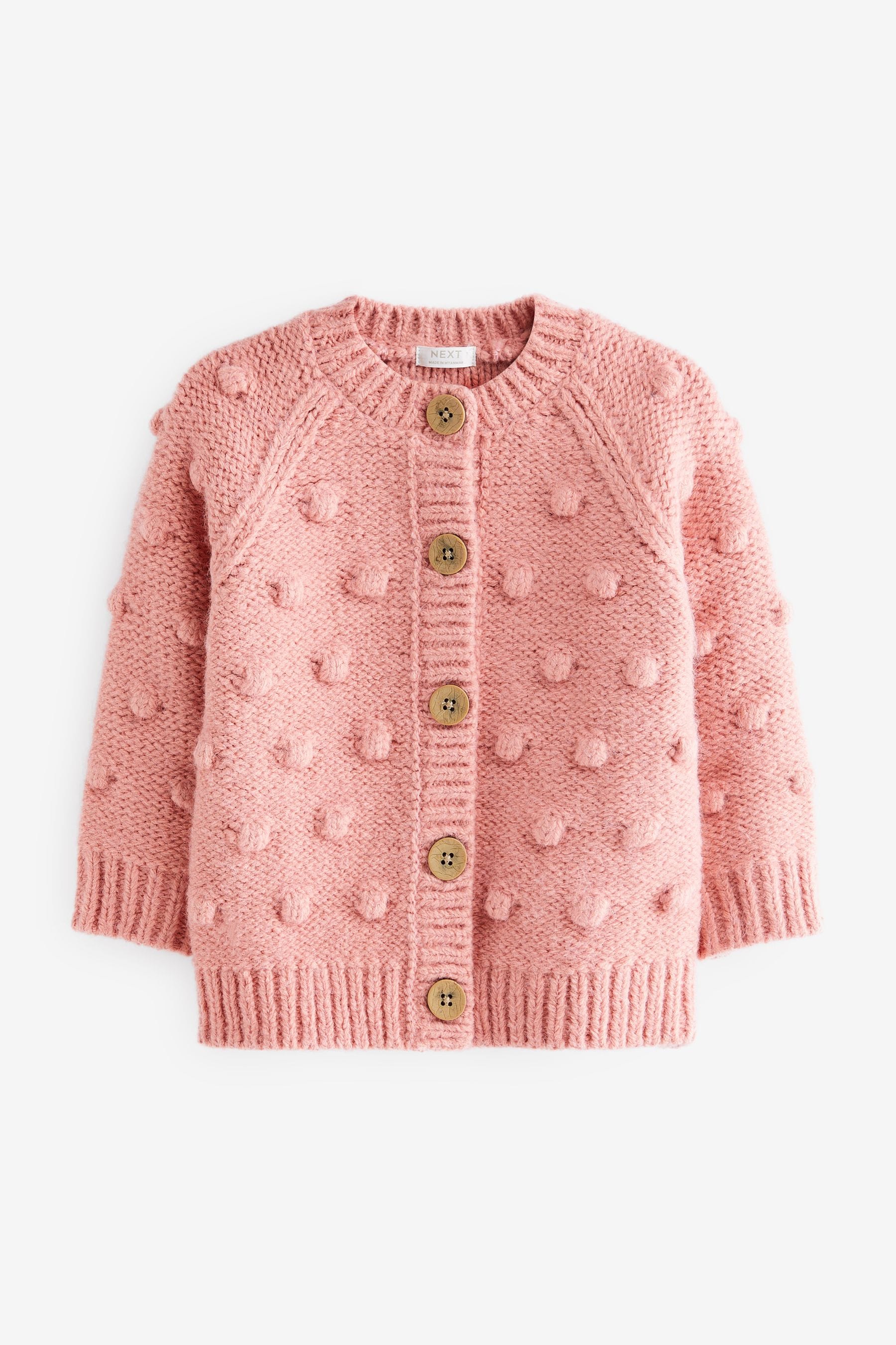 Pink Chunky Knit Bobble Cardigan (3mths-10yrs)