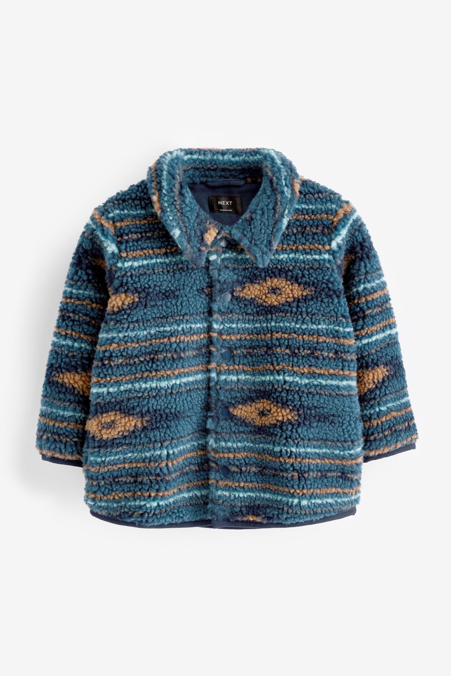 Blue Pattern Teddy Fleece Borg Shacket (3mths-7yrs)