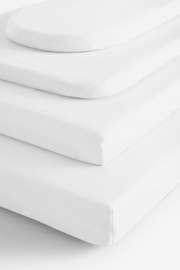 2 Pack White 100% Cotton Jersey Baby Fitted Sheets