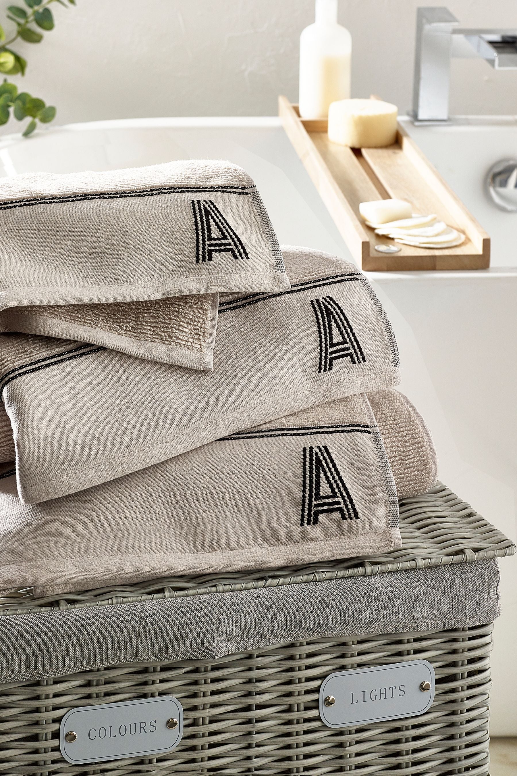 Natural Monogram Bath 100% Cotton Towel