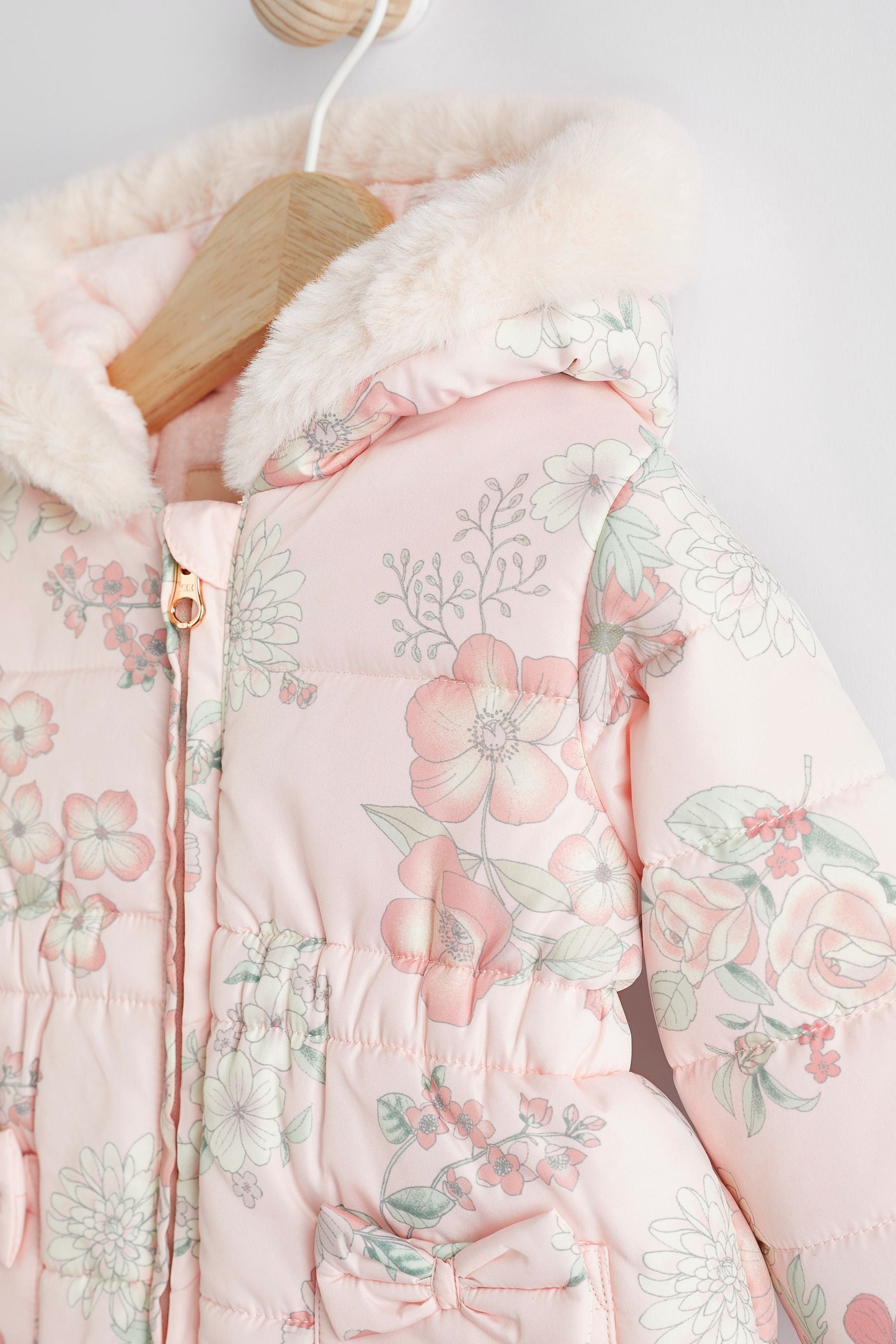 Pink Floral Hooded Padded Baby Jacket (0mths-2yrs)