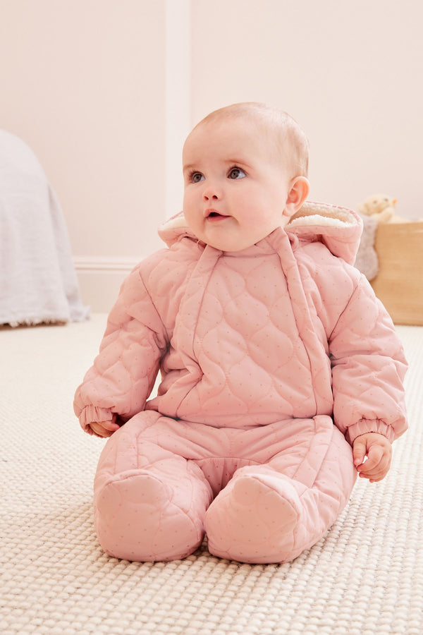 Pink Quilted Baby All In One Pramsuit (0mths-2yrs)