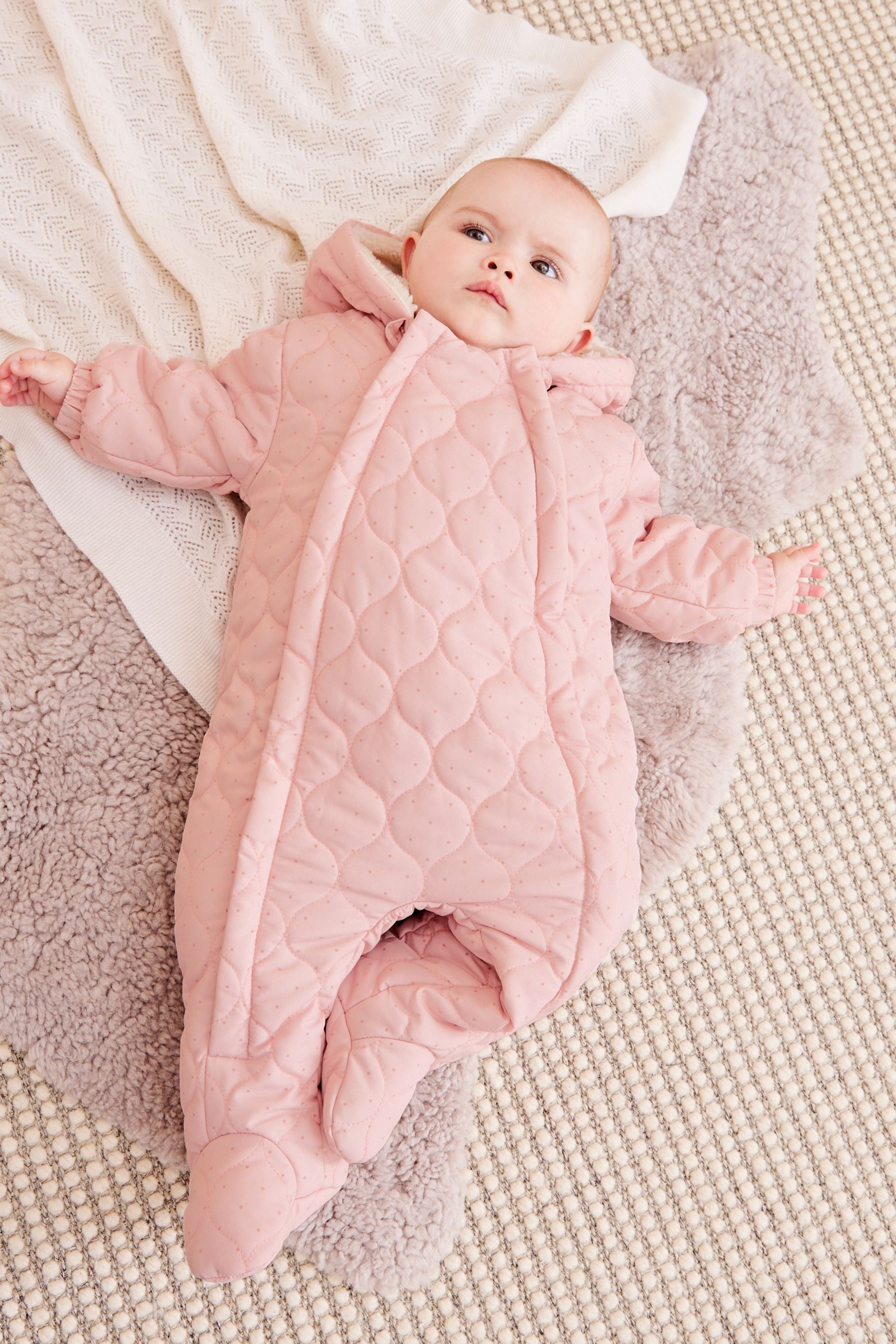 Pink Quilted Baby All In One Pramsuit (0mths-2yrs)