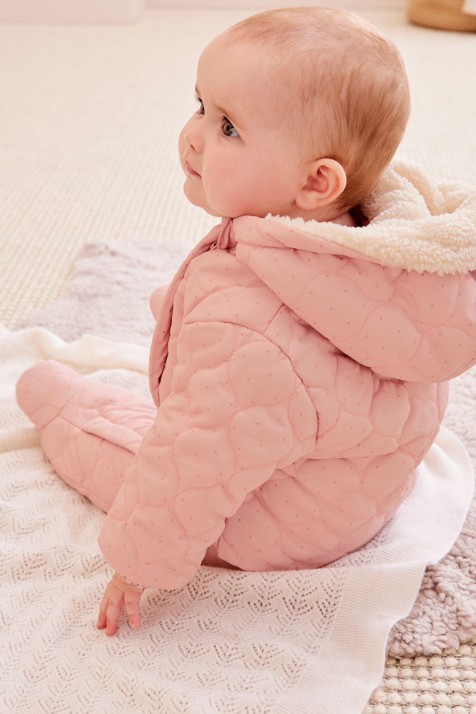 Pink Quilted Baby All In One Pramsuit (0mths-2yrs)