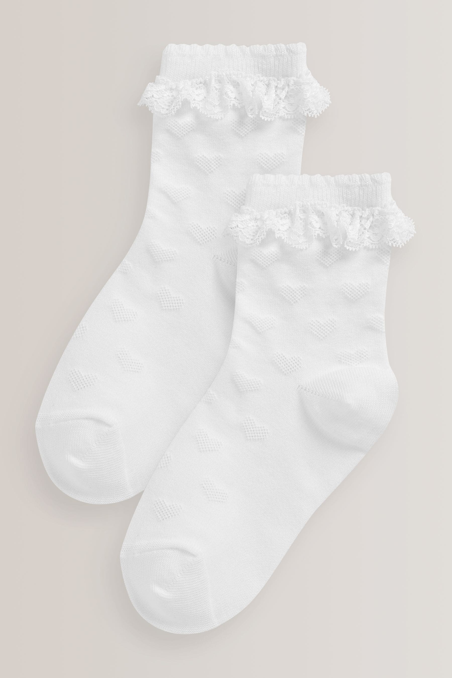 White 2 Pack Cotton Rich Heart Ruffle Ankle Socks