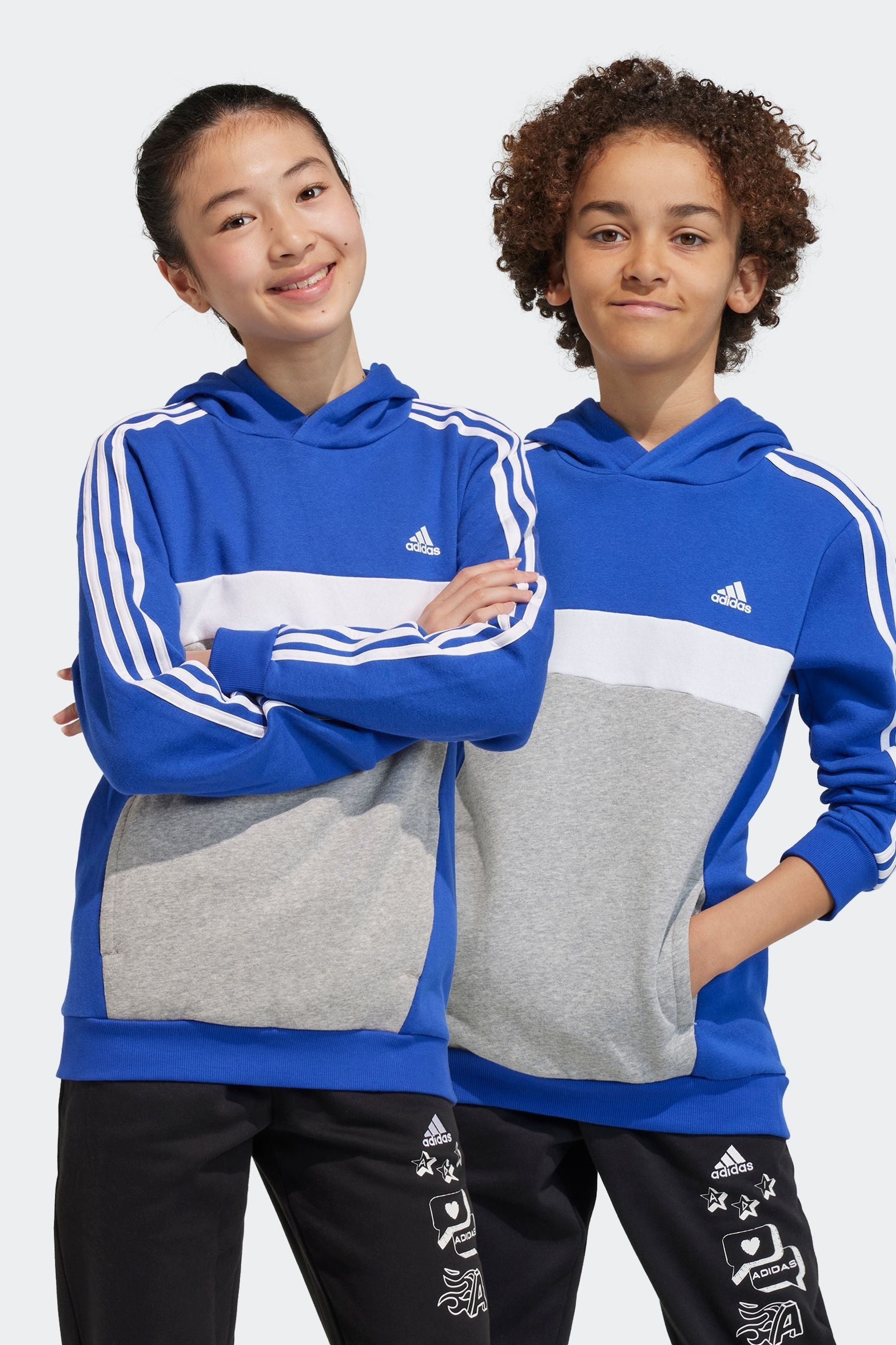 adidas Dark Blue Kids Sportswear Tiberio 3-Stripes Colourblock Fleece Hoodie