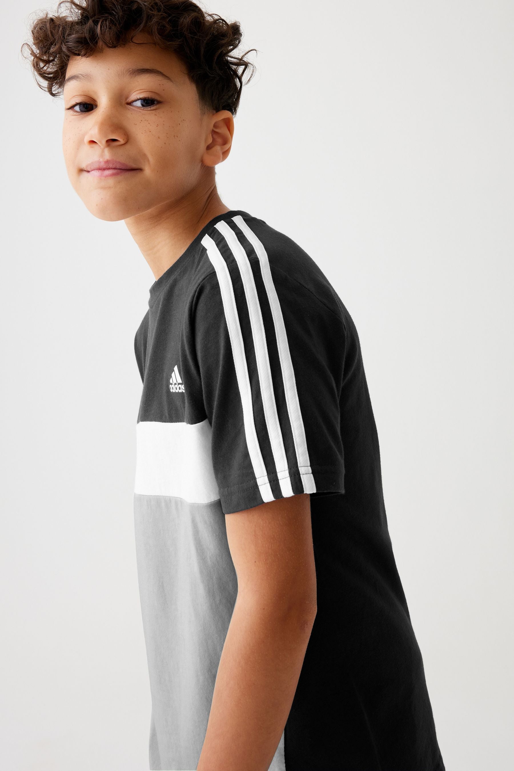 Black adidas Kids Sportswear Tiberio 3-Stripes Colourblock 100% Cotton T-Shirt