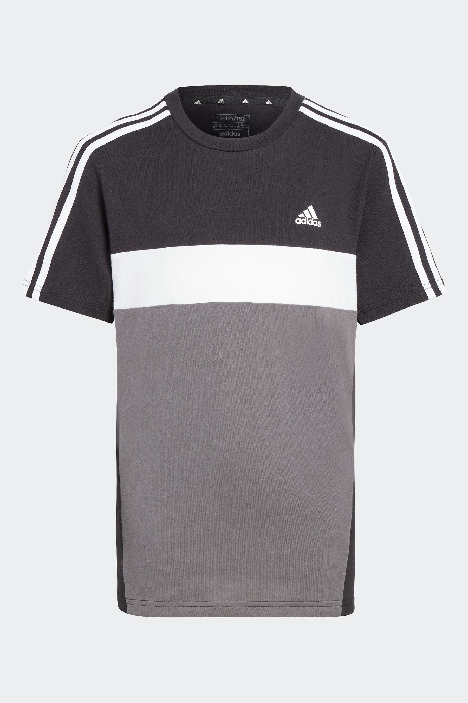 Black adidas Kids Sportswear Tiberio 3-Stripes Colourblock 100% Cotton T-Shirt