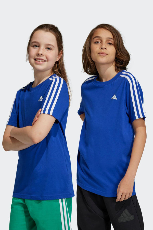 adidas Blue Essentials 3 Stripes 100% Cotton T-Shirt