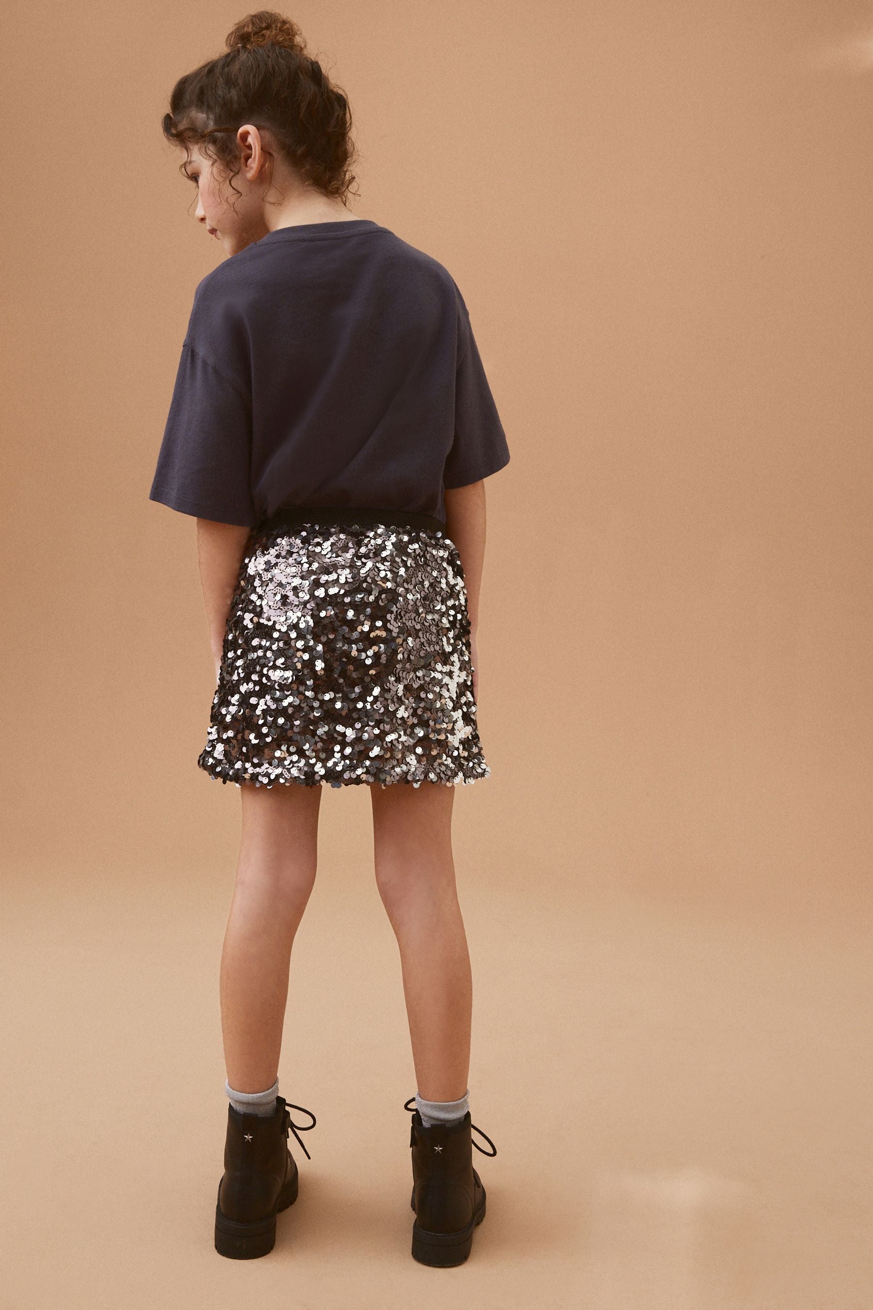 Gunmetal Grey A-Line Sequin Skirt (3-16yrs)