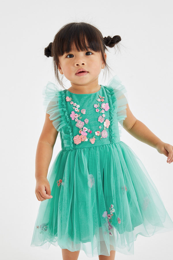 Teal Blue Mesh Party Dress (3mths-8yrs)