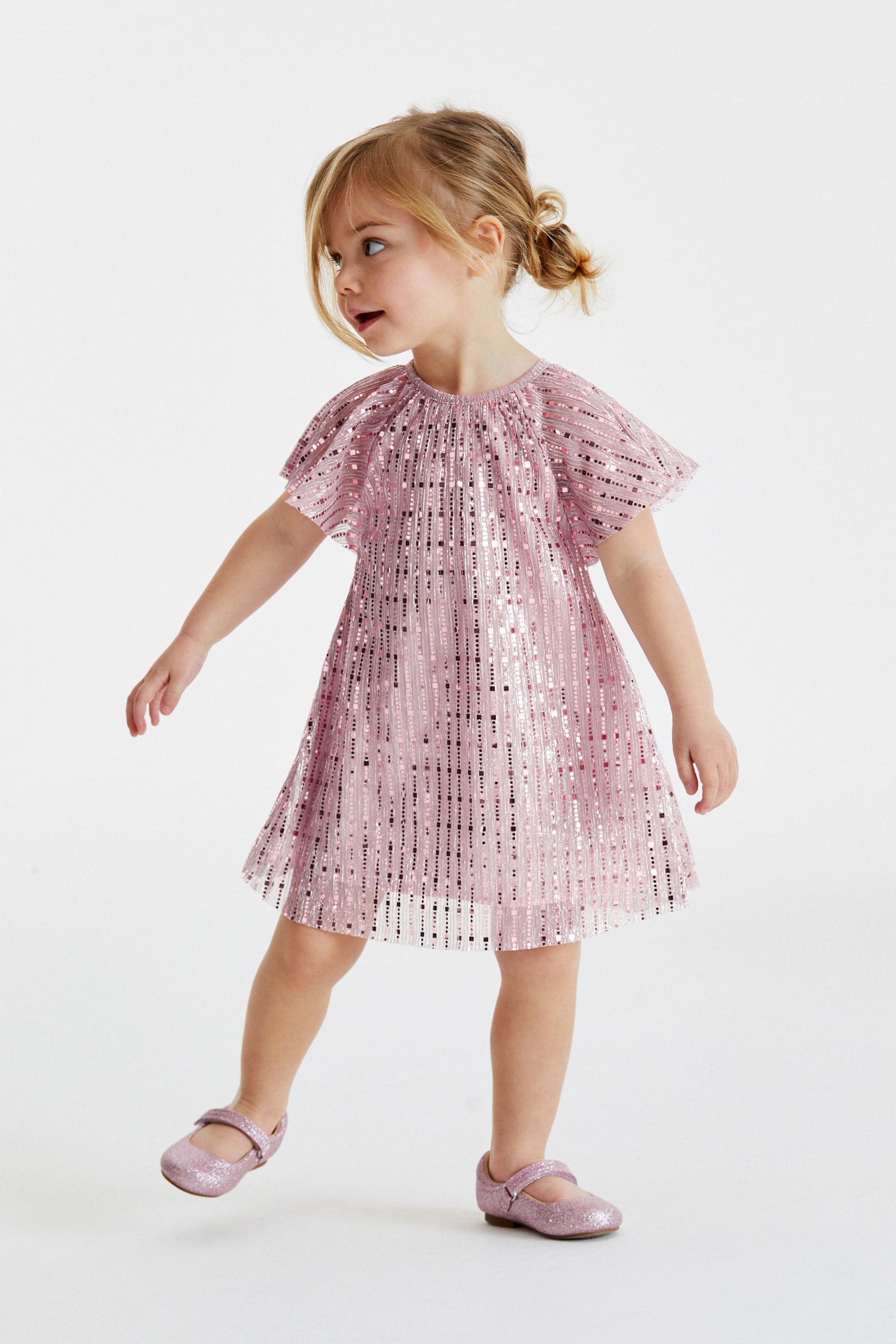 Pink Sequin Party Angel Sleeve Dress (3mths-8yrs)