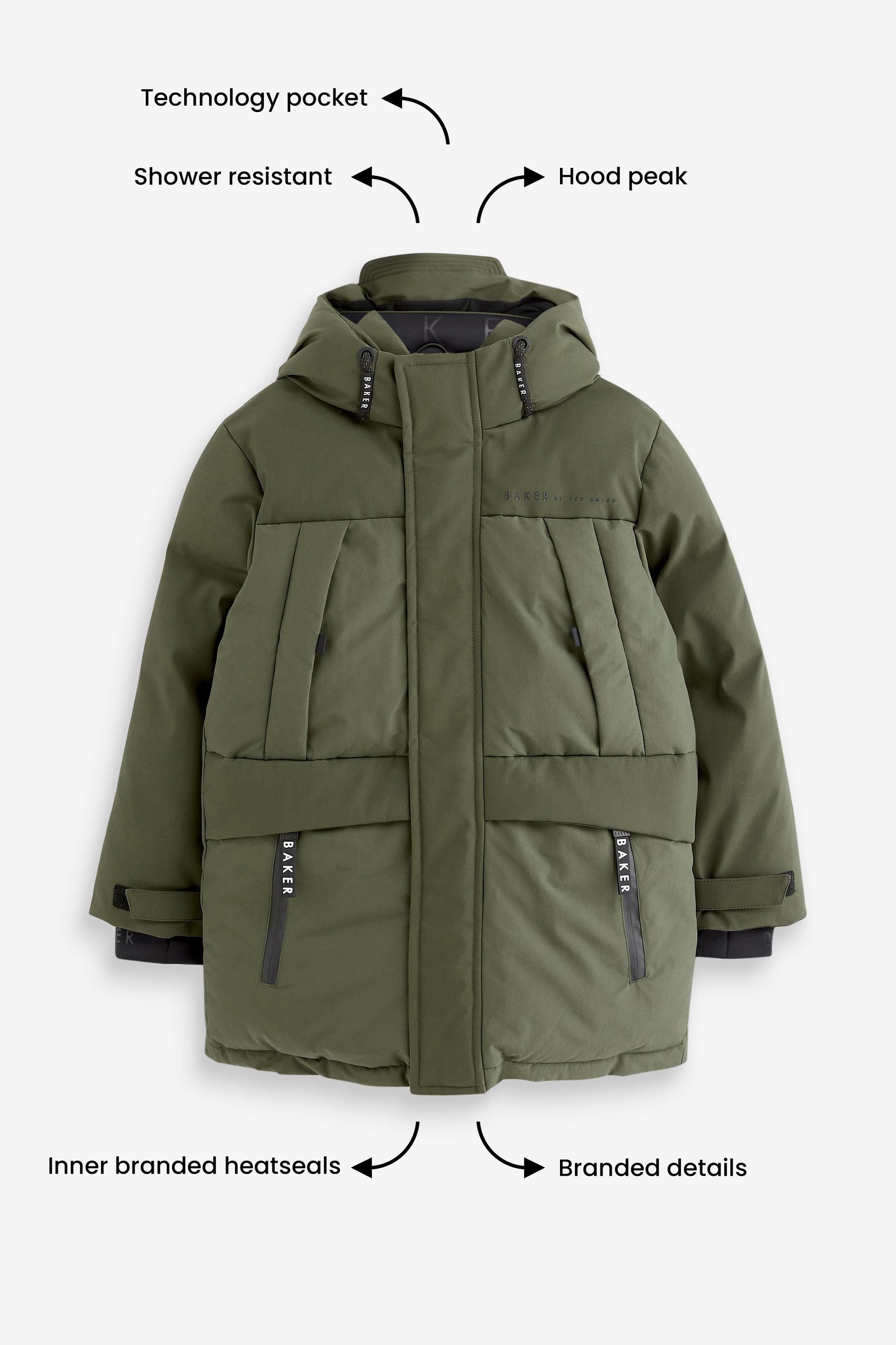 Baker by Ted Baker Khaki Green Shower Resistant Parka Coat