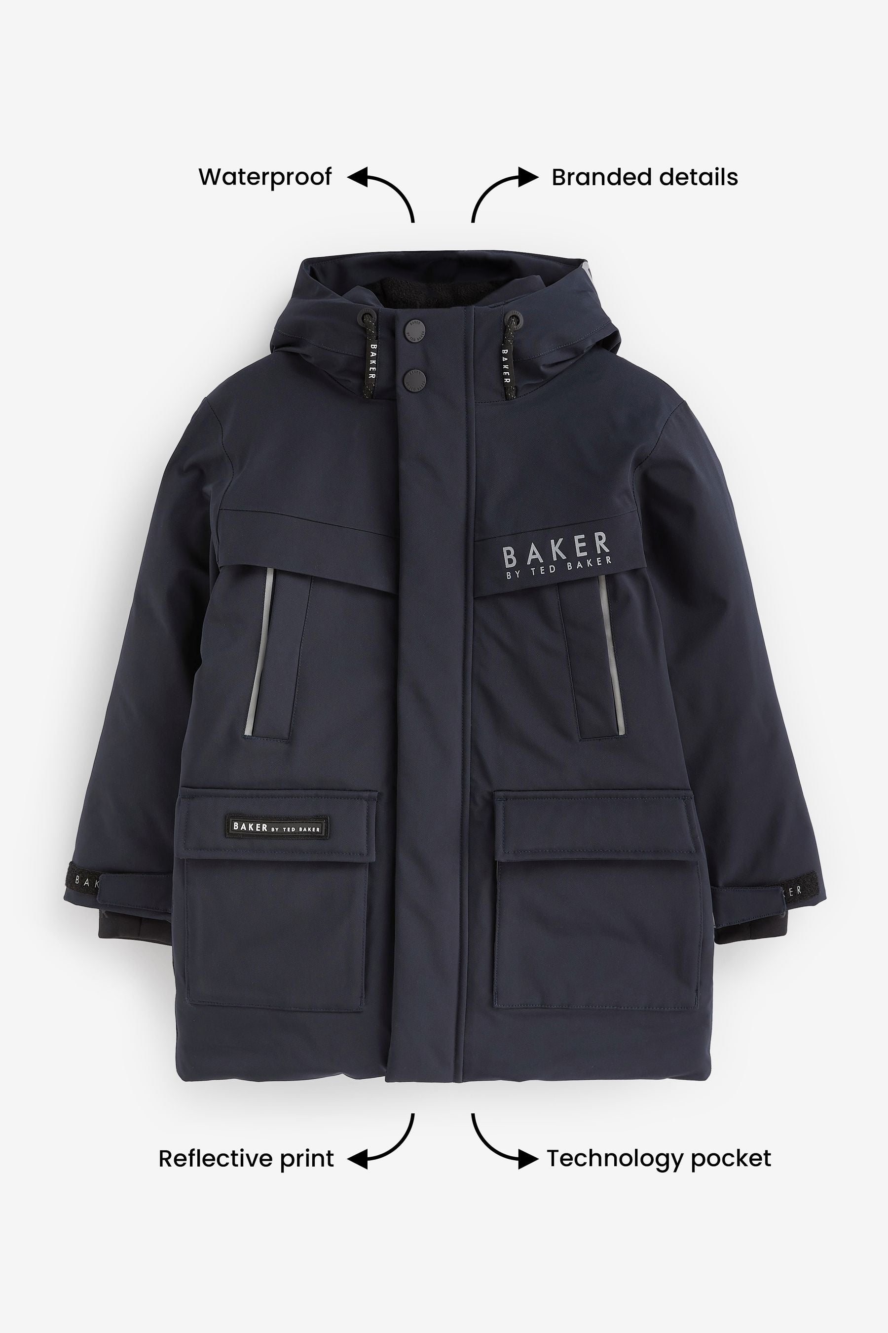 Baker by Ted Baker Navy Waterproof Parka Coat