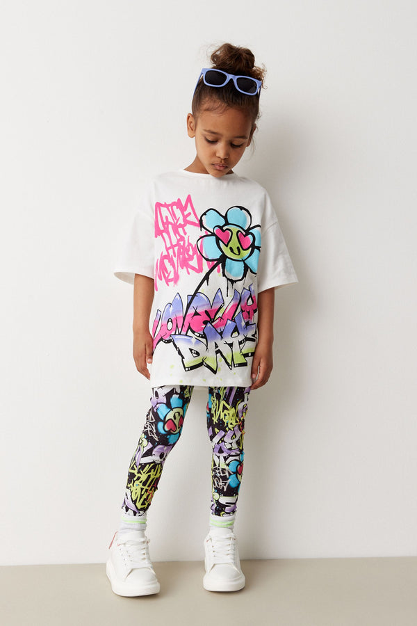 Black/White Graffiti T-Shirt And Leggings Set (3-16yrs)