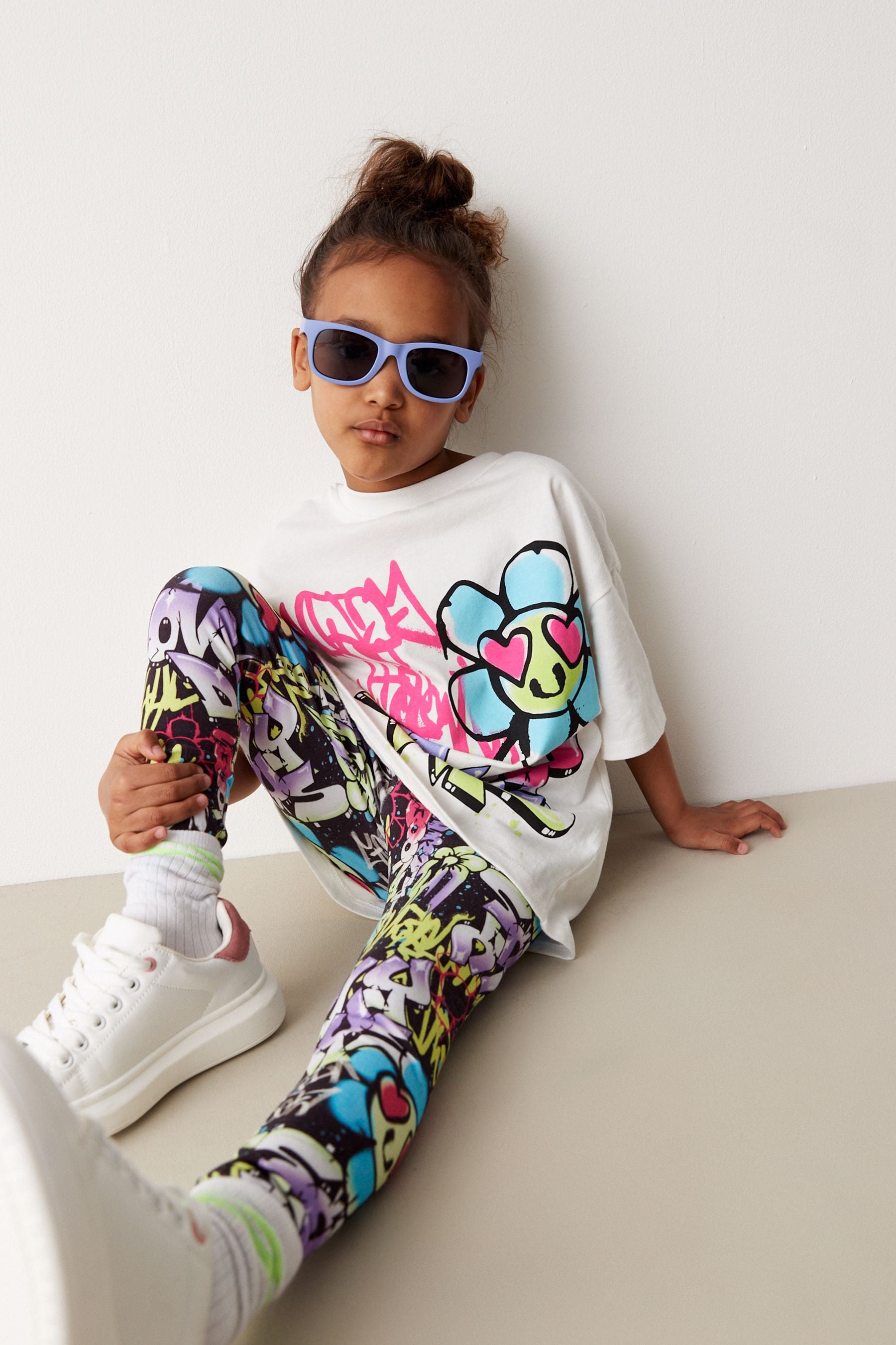 Black/White Graffiti T-Shirt And Leggings Set (3-16yrs)