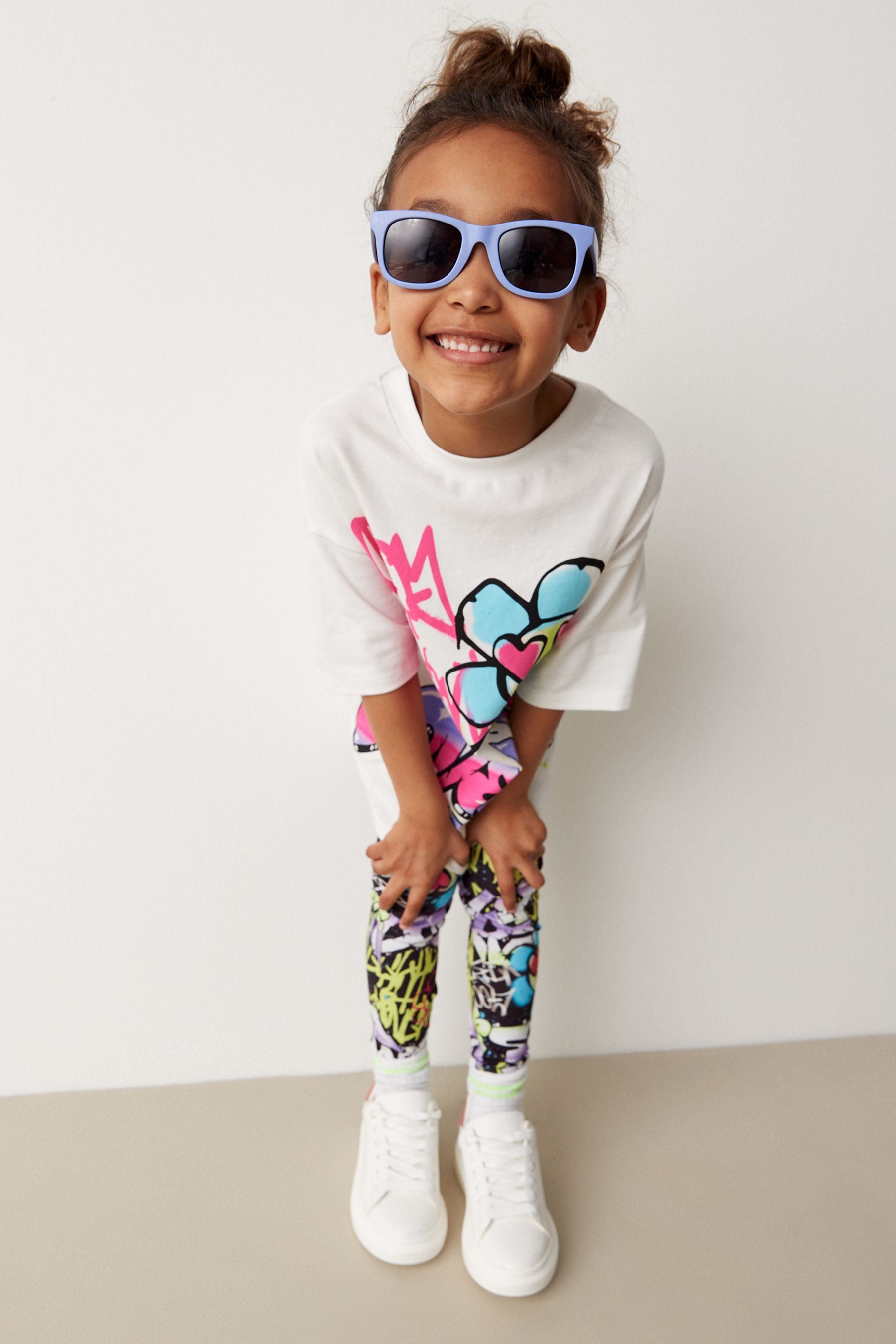 Black/White Graffiti T-Shirt And Leggings Set (3-16yrs)