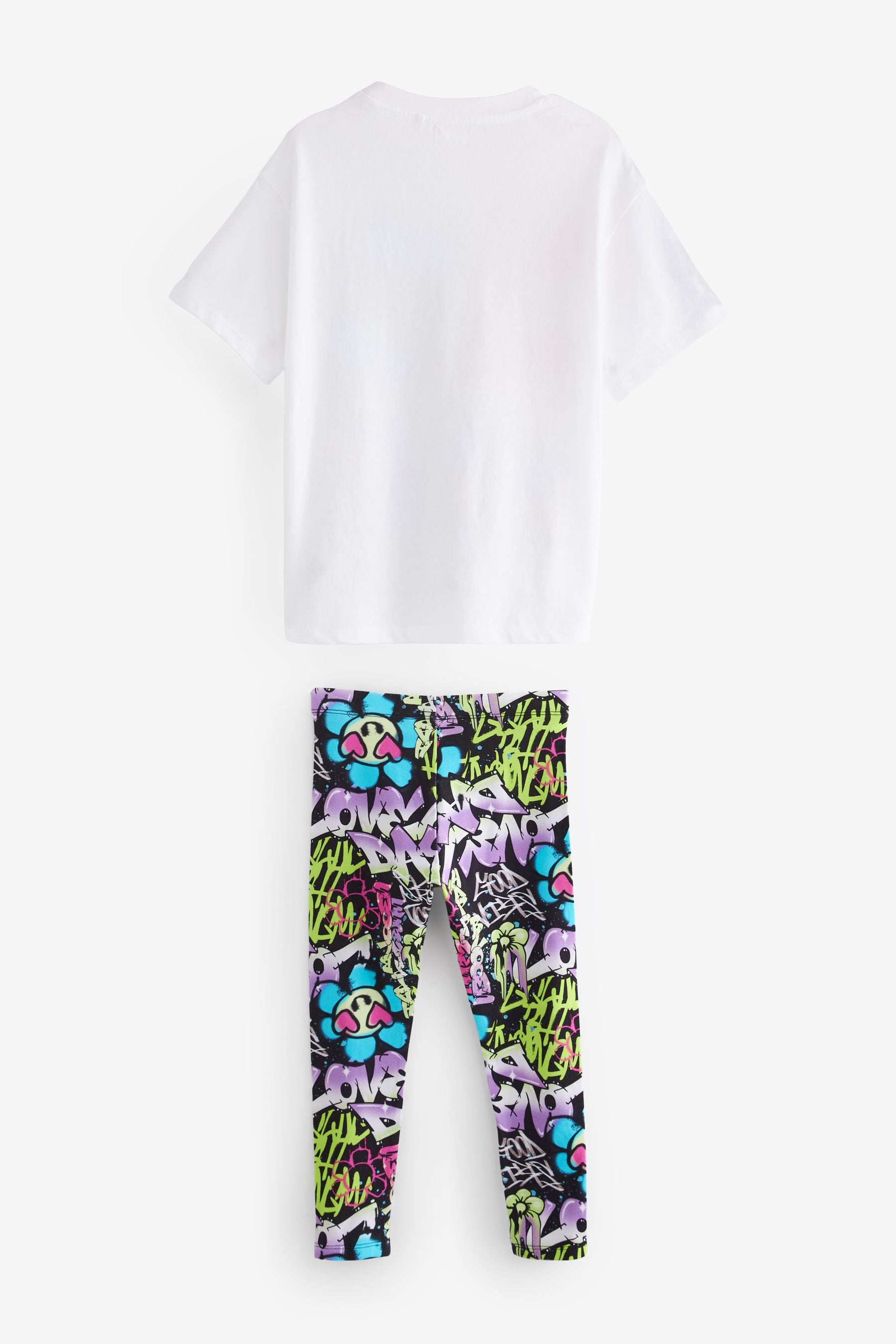 Black/White Graffiti T-Shirt And Leggings Set (3-16yrs)