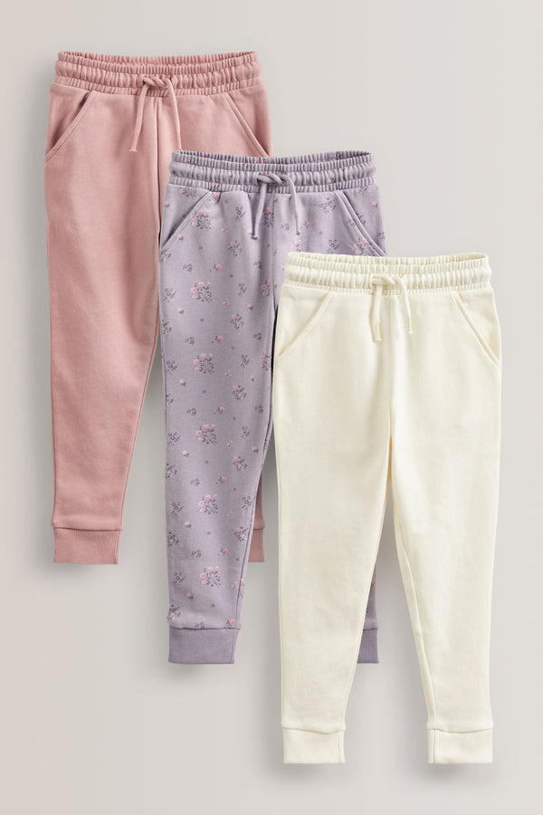 Pink/Ecru Cream/Floral 3 Pack Soft Jersey Regular Fit Joggers (3-16yrs)