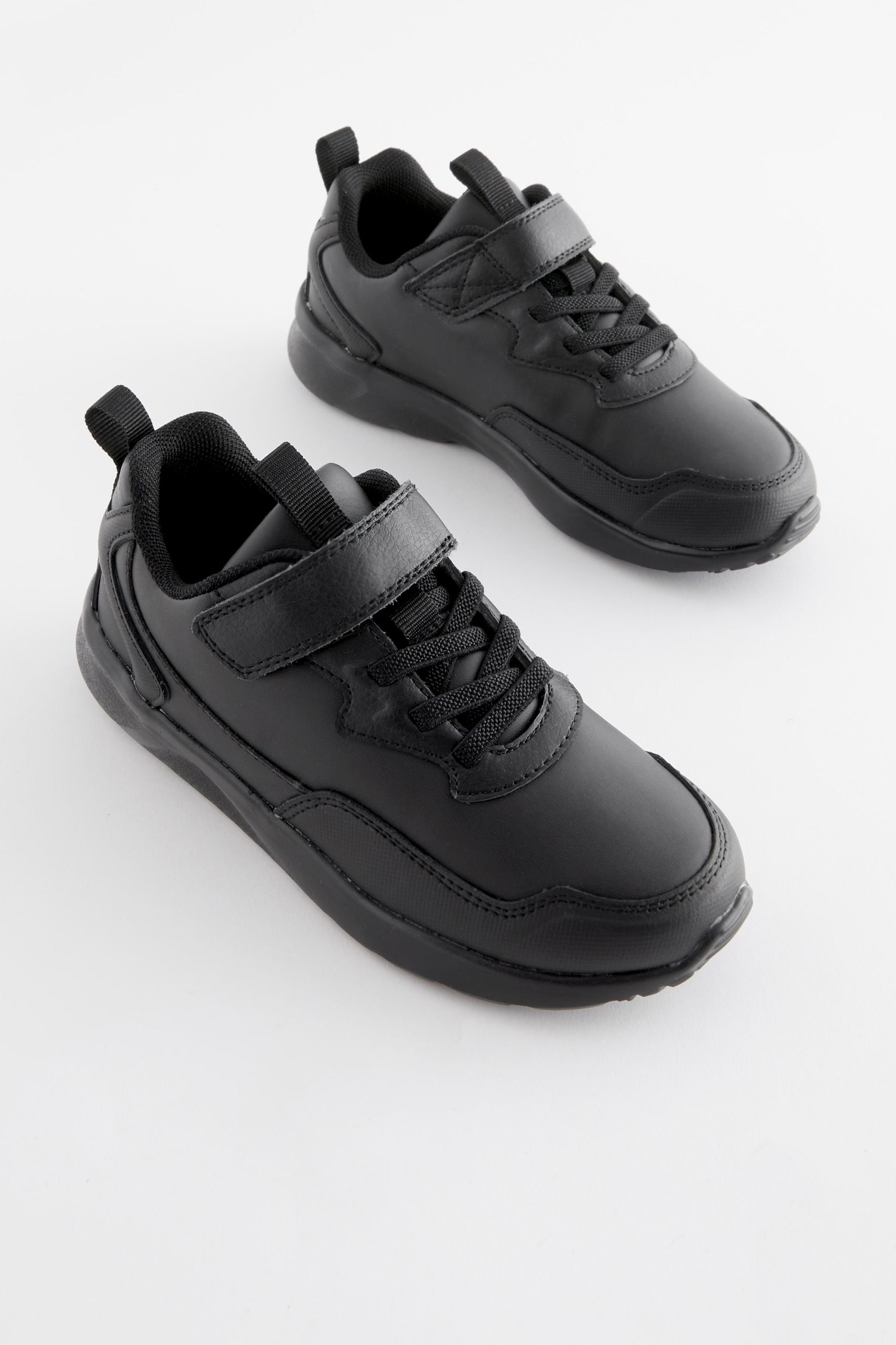 Black Standard Fit (F) Single Strap School Trainers