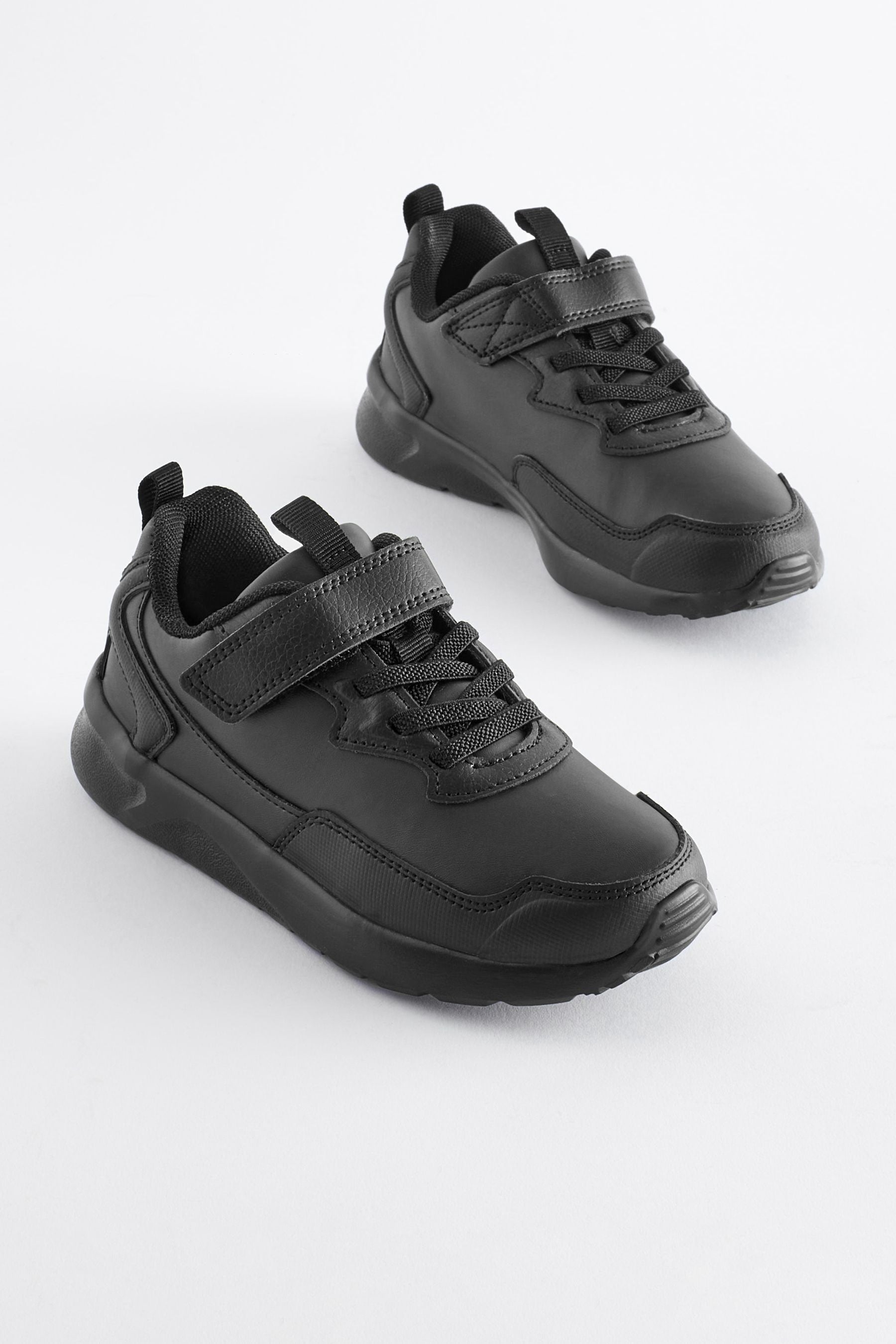 Black Wide Fit (G) Single Strap School Trainers