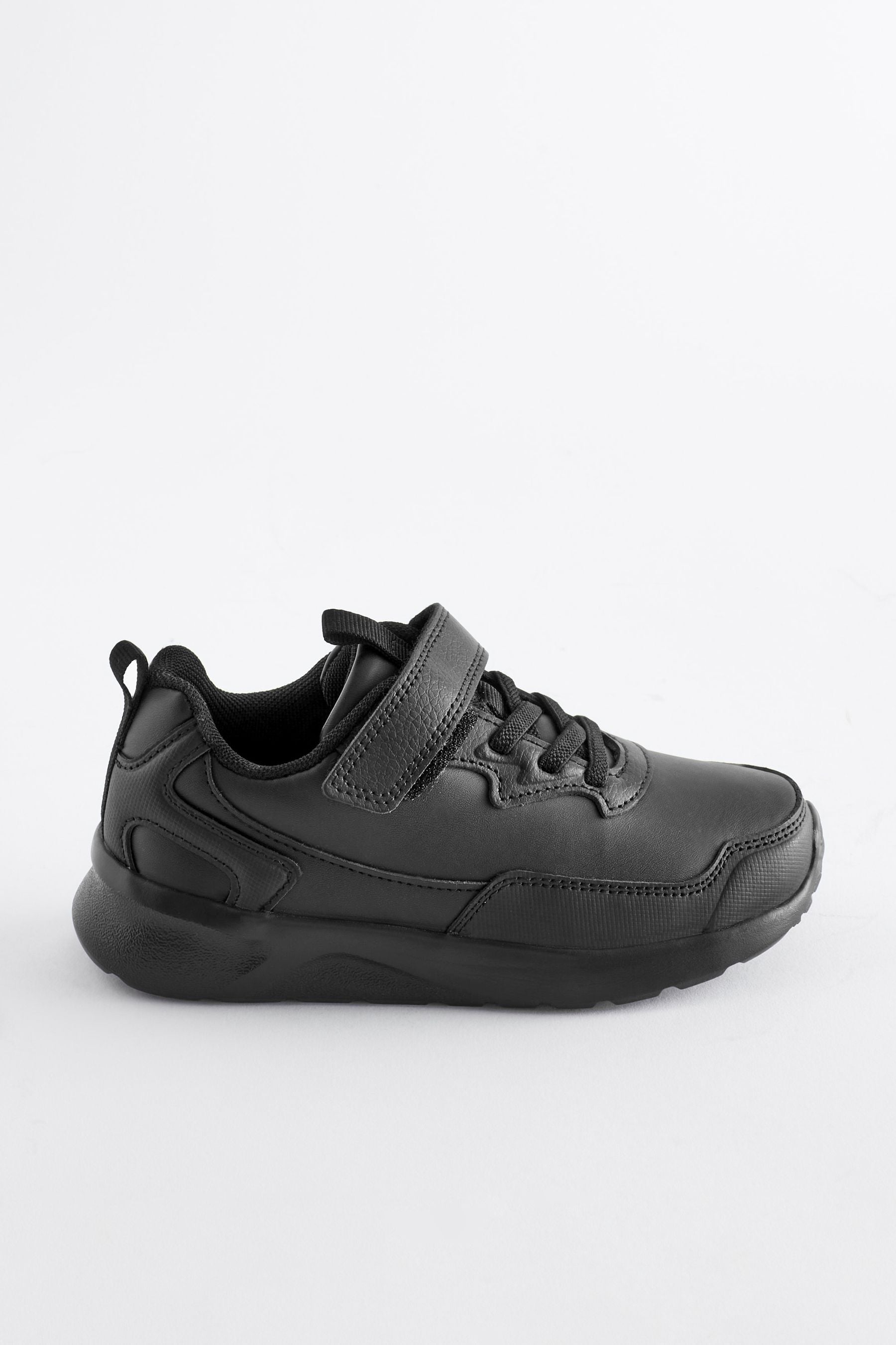 Black Wide Fit (G) Single Strap School Trainers