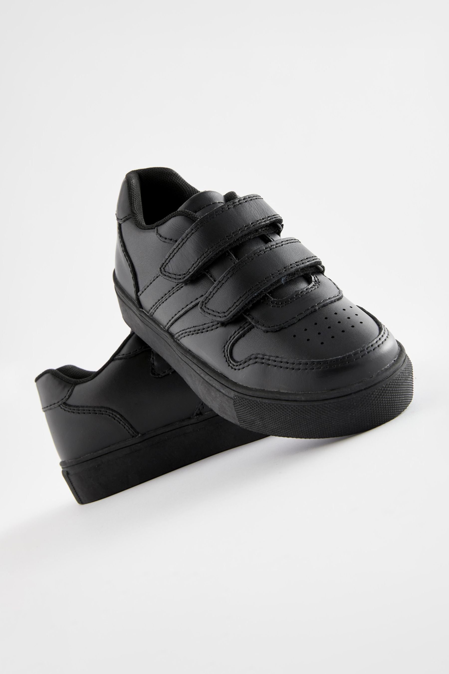 Black School Strap Touch Fastening Shoes