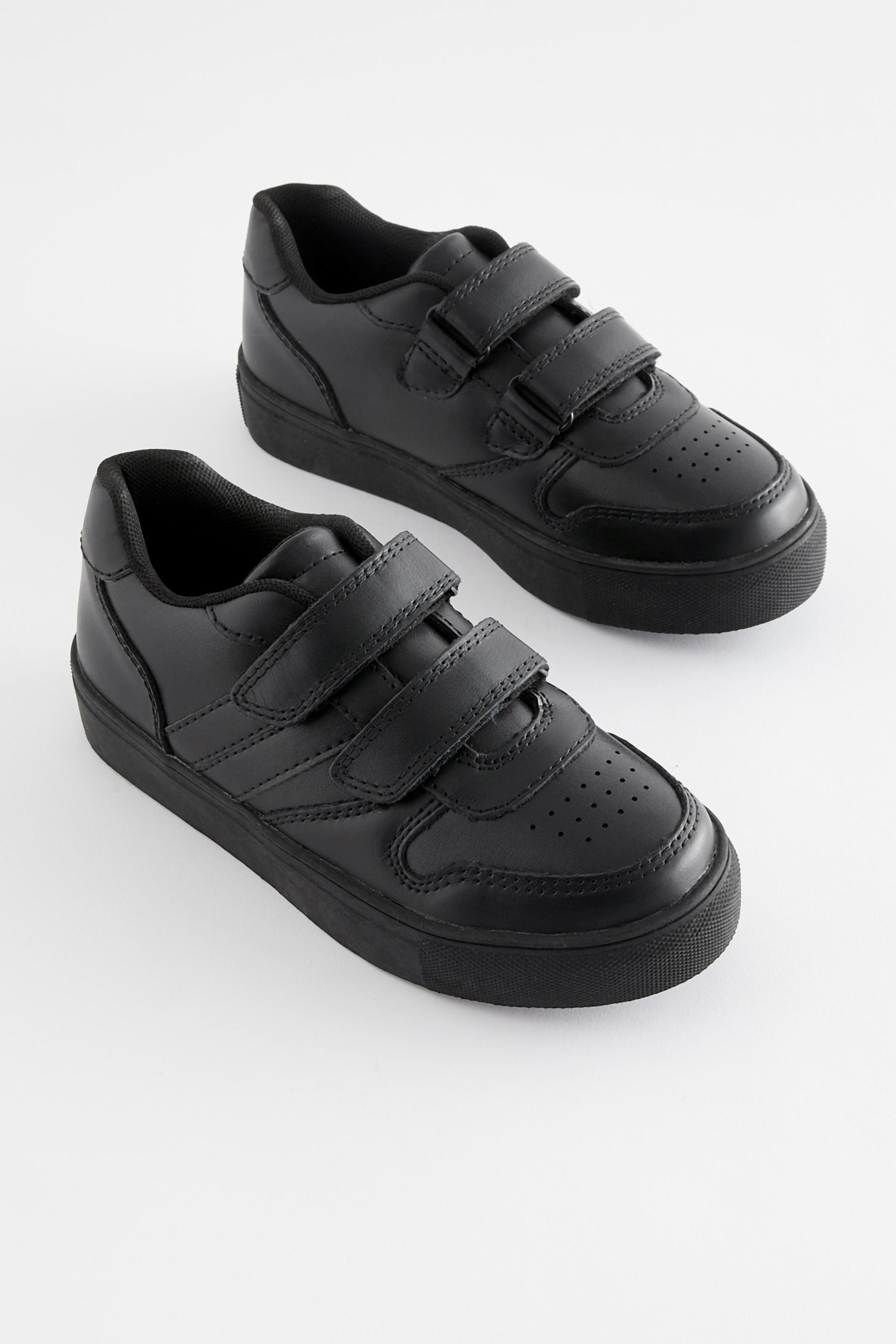 Black School Strap Touch Fastening Shoes